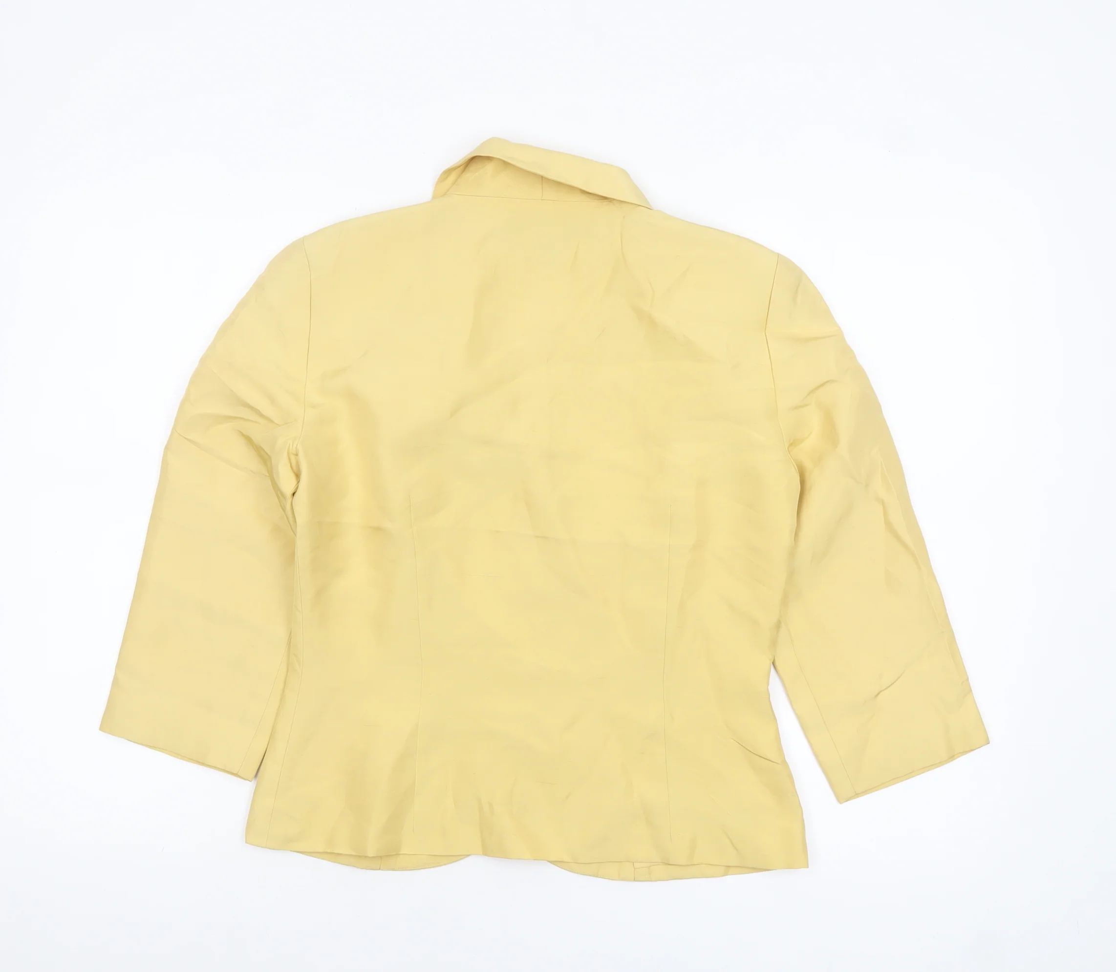 Cynthia Howie Women's Yellow Silk 3/4 Sleeve Single-Breasted Blazer Size 8 - Image 3