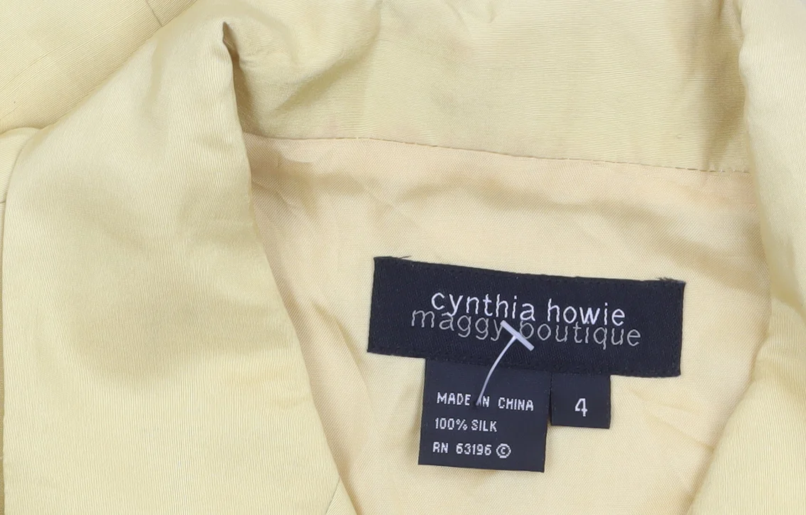 Cynthia Howie Women's Yellow Silk 3/4 Sleeve Single-Breasted Blazer Size 8 - Image 4