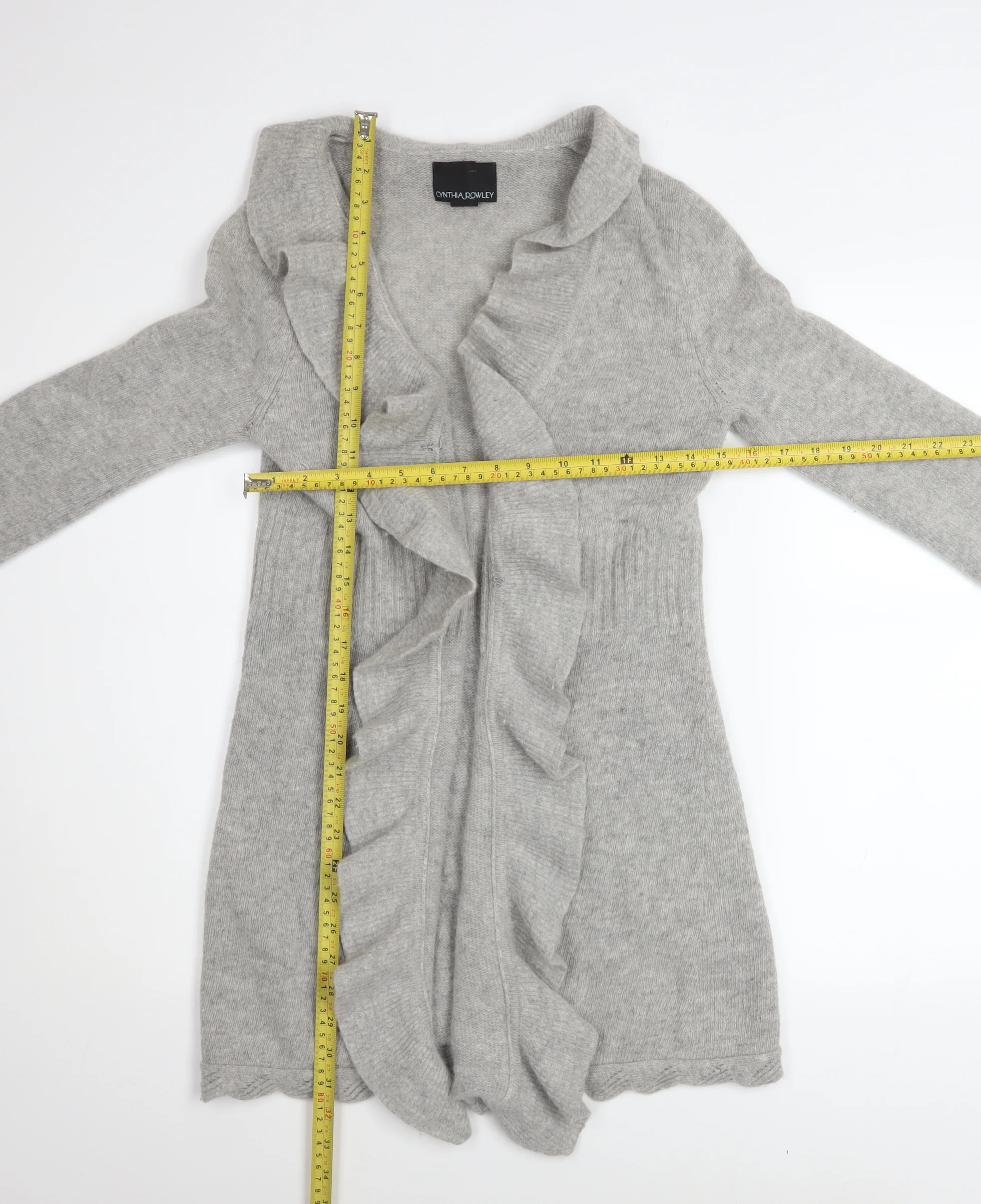 Cynthia Rowley Women Grey Wool Angora Ruffle Cardigan M - Image 2