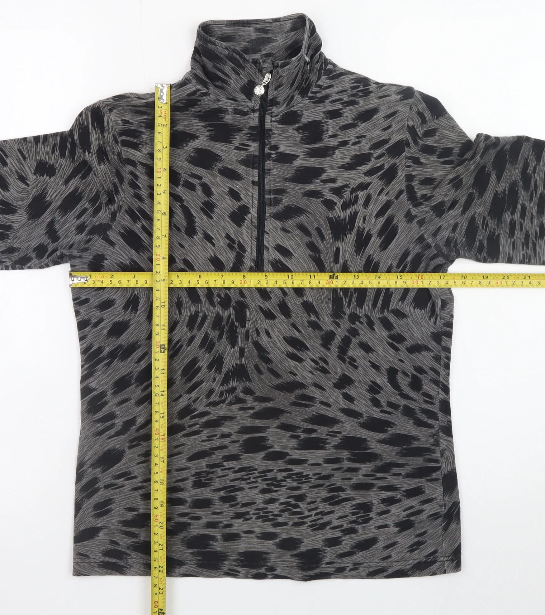 Daily Women Grey Animal Print 1/2 Zip Pullover Sweatshirt Size S - Image 2