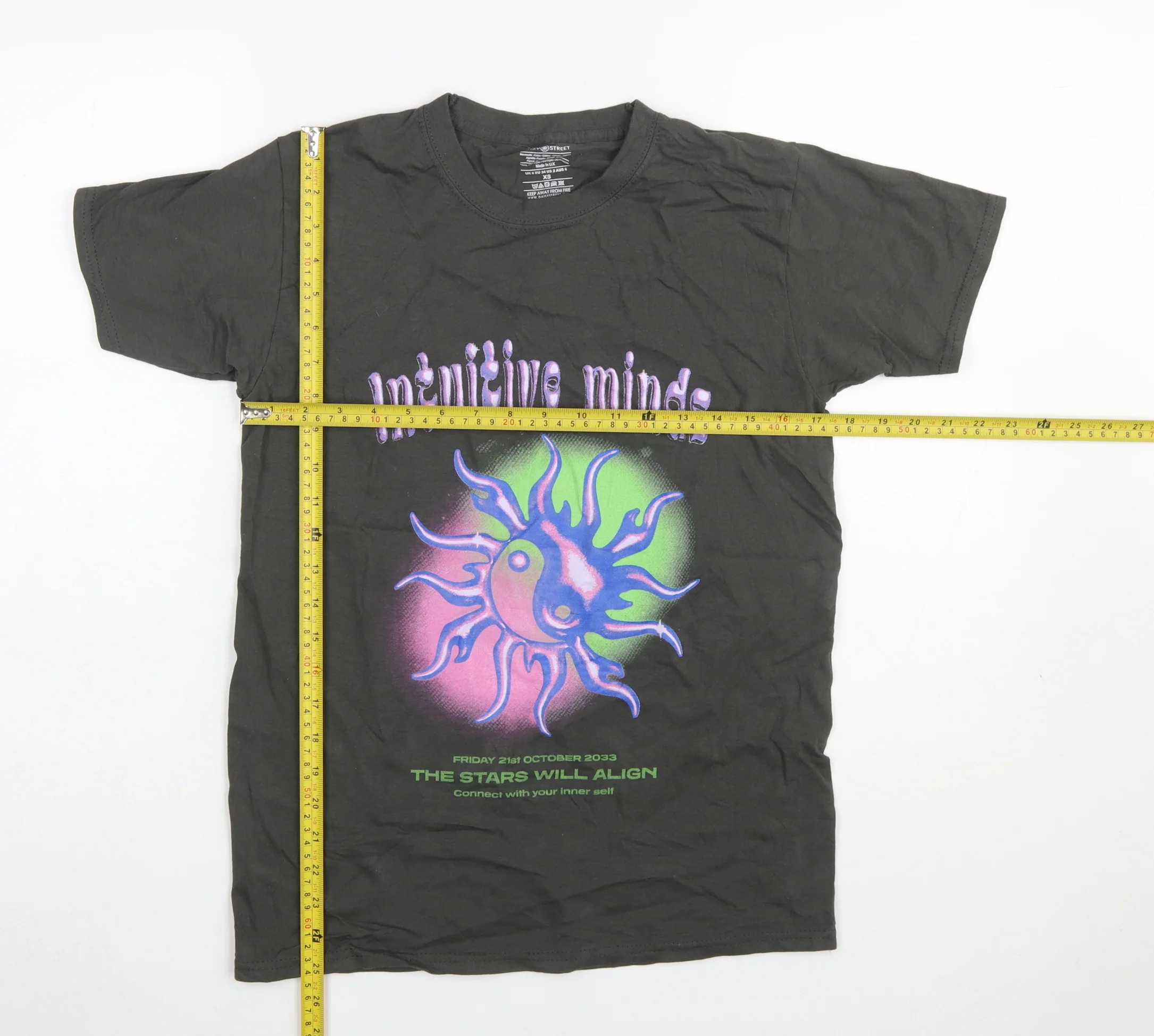 Daisy Street Women’s Black Intuitive Minds XS Cotton Graphic T-Shirt - Image 2