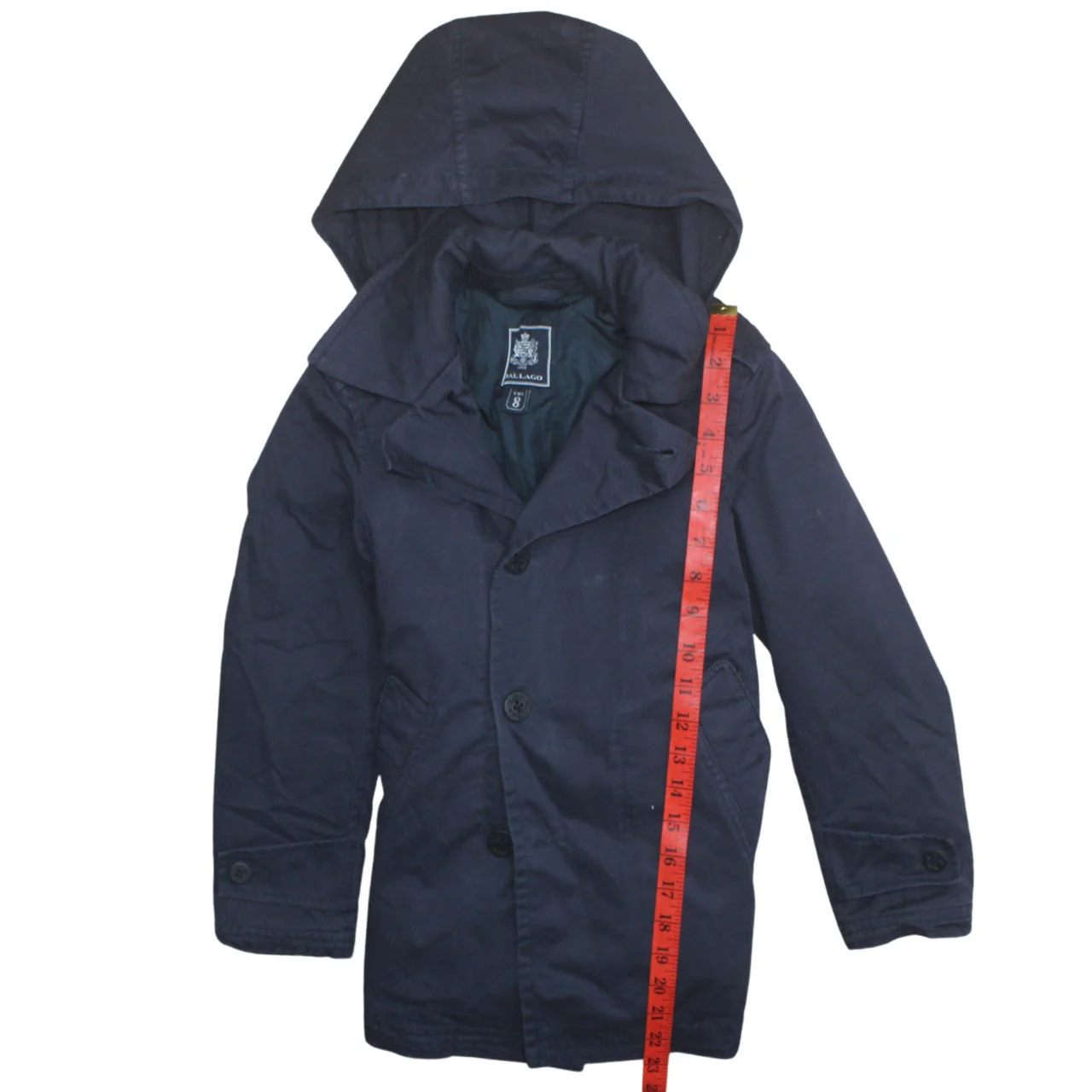 Dal Lago Boys Blue Hooded Parka Coat 8 Years Button Front Lined Jacket - Image 2