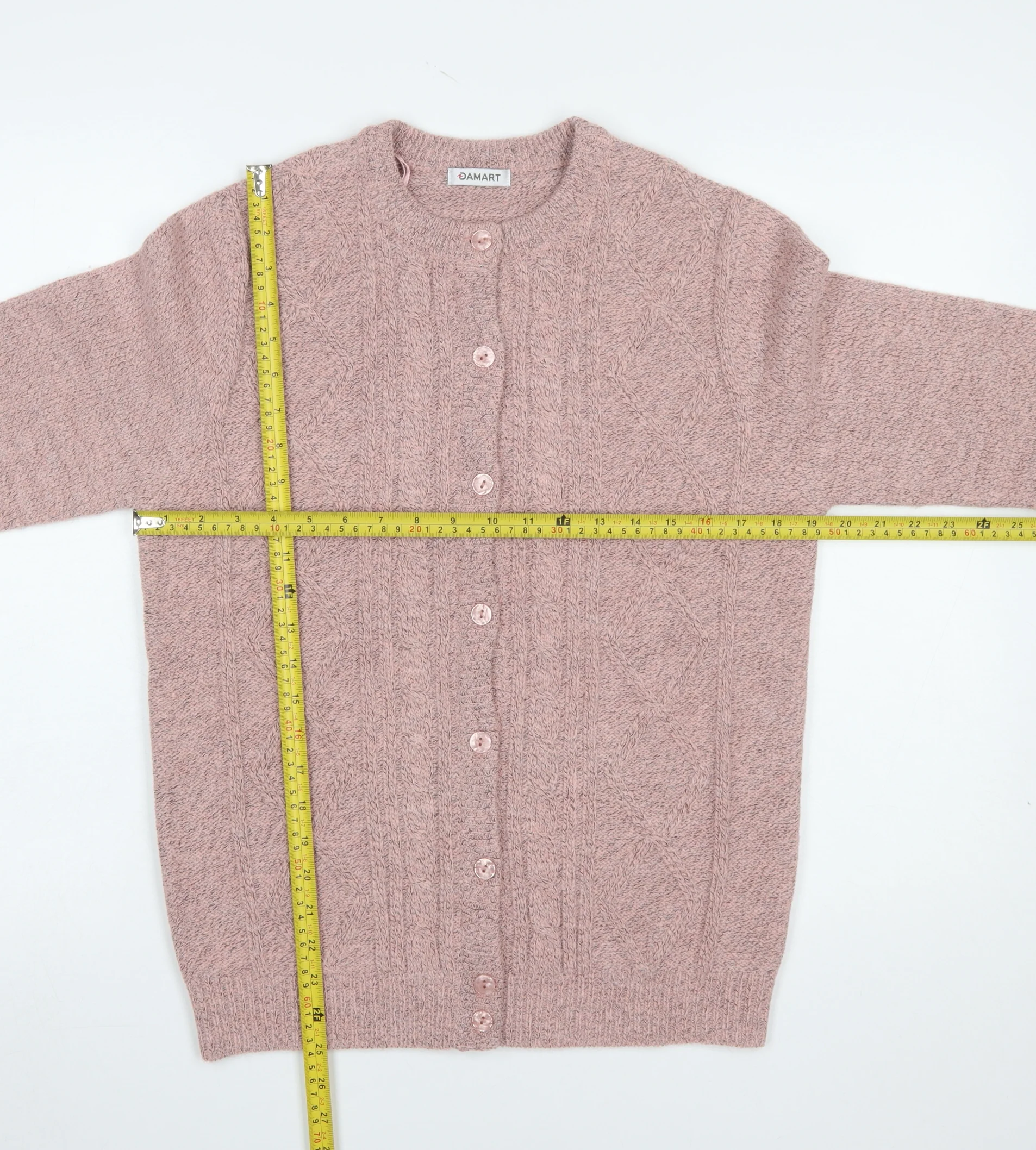 Damart Women Pink Cable-Knit Long Sleeve Cardigan Size 10/12 - Image 2