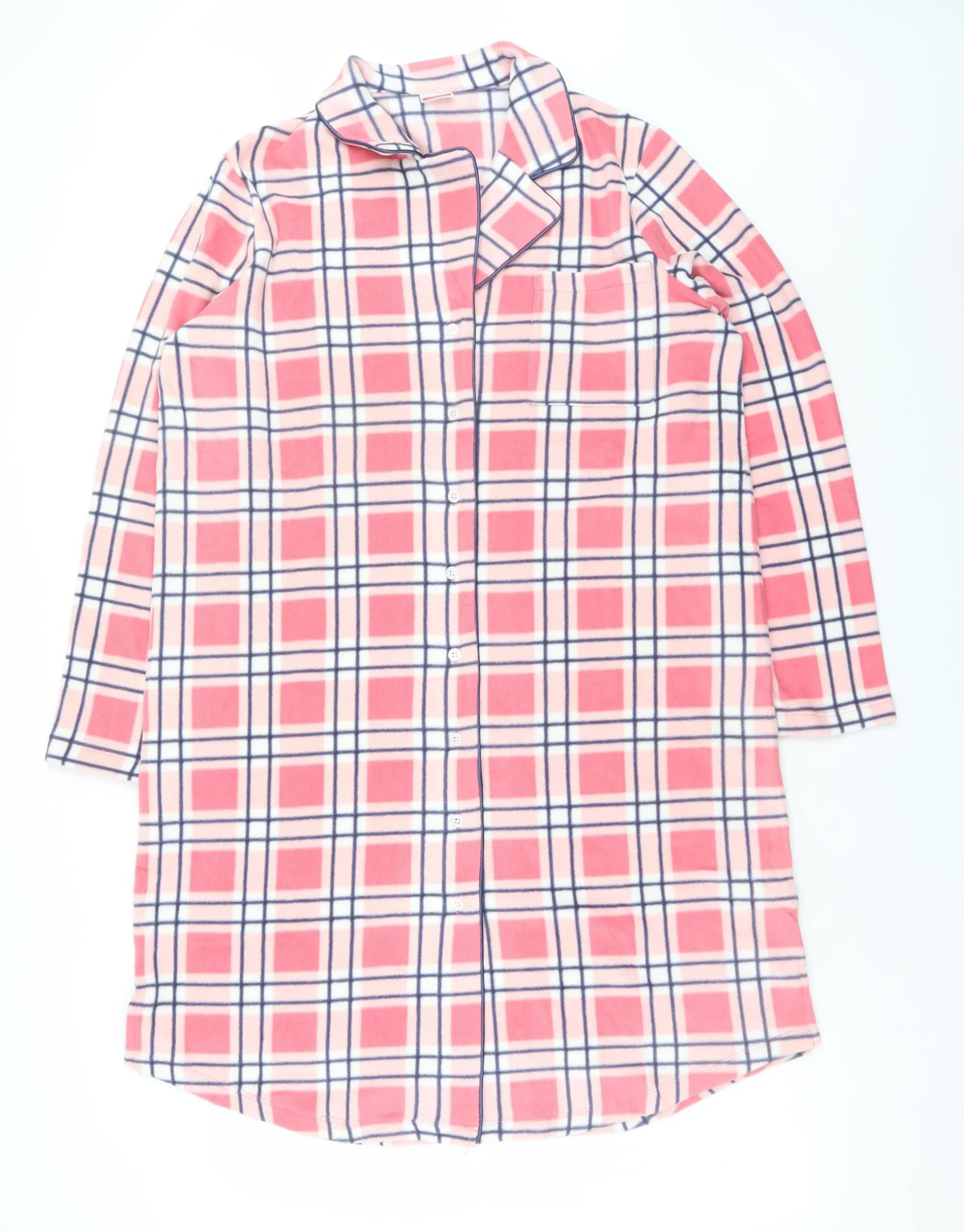 Damart Women Pink Check Fleece Long Sleeve Nightshirt M Winter