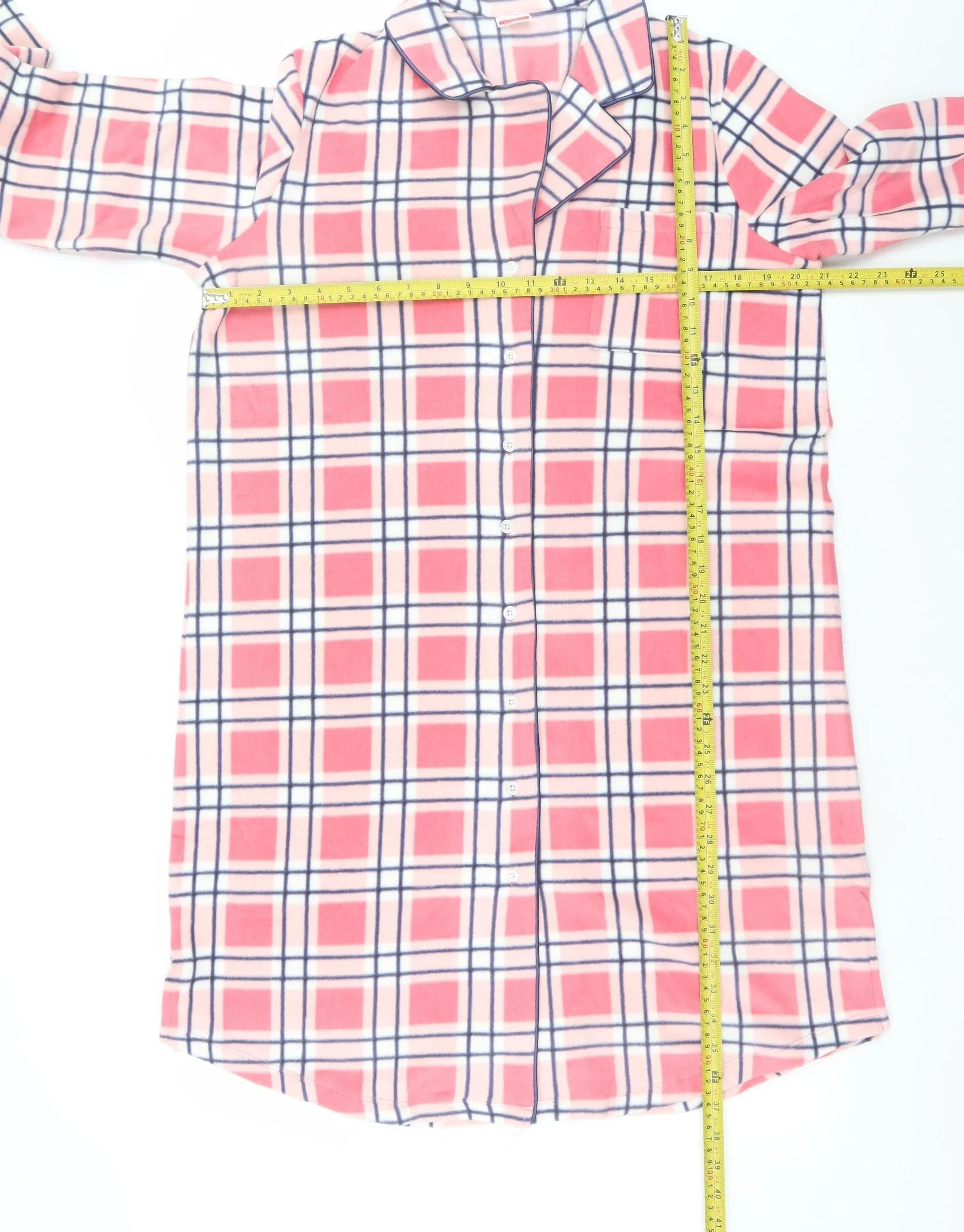 Damart Women Pink Check Fleece Long Sleeve Nightshirt M Winter - Image 2