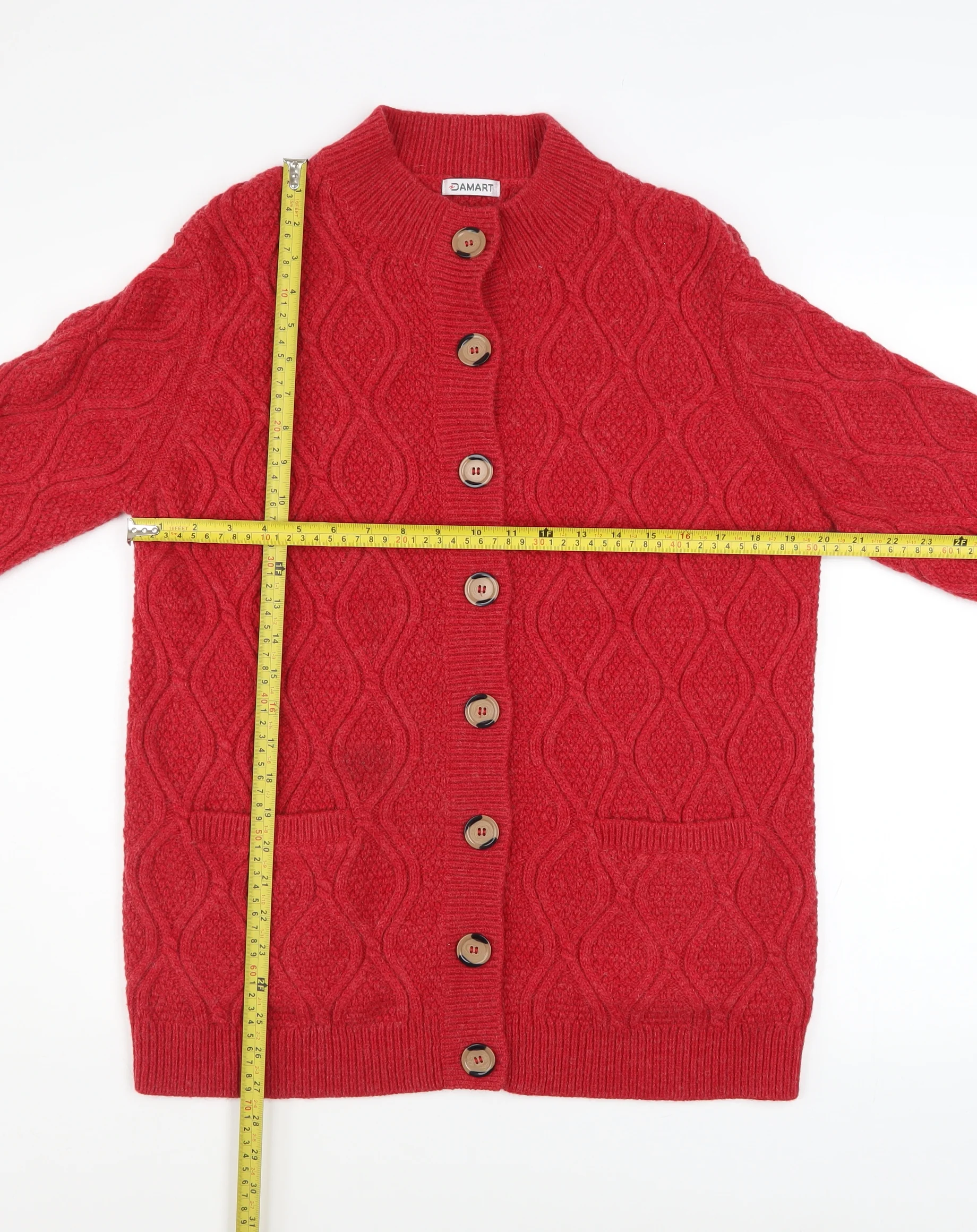 Damart Women Red Marl Cable-Knit Button Cardigan L Wool Blend - Image 2