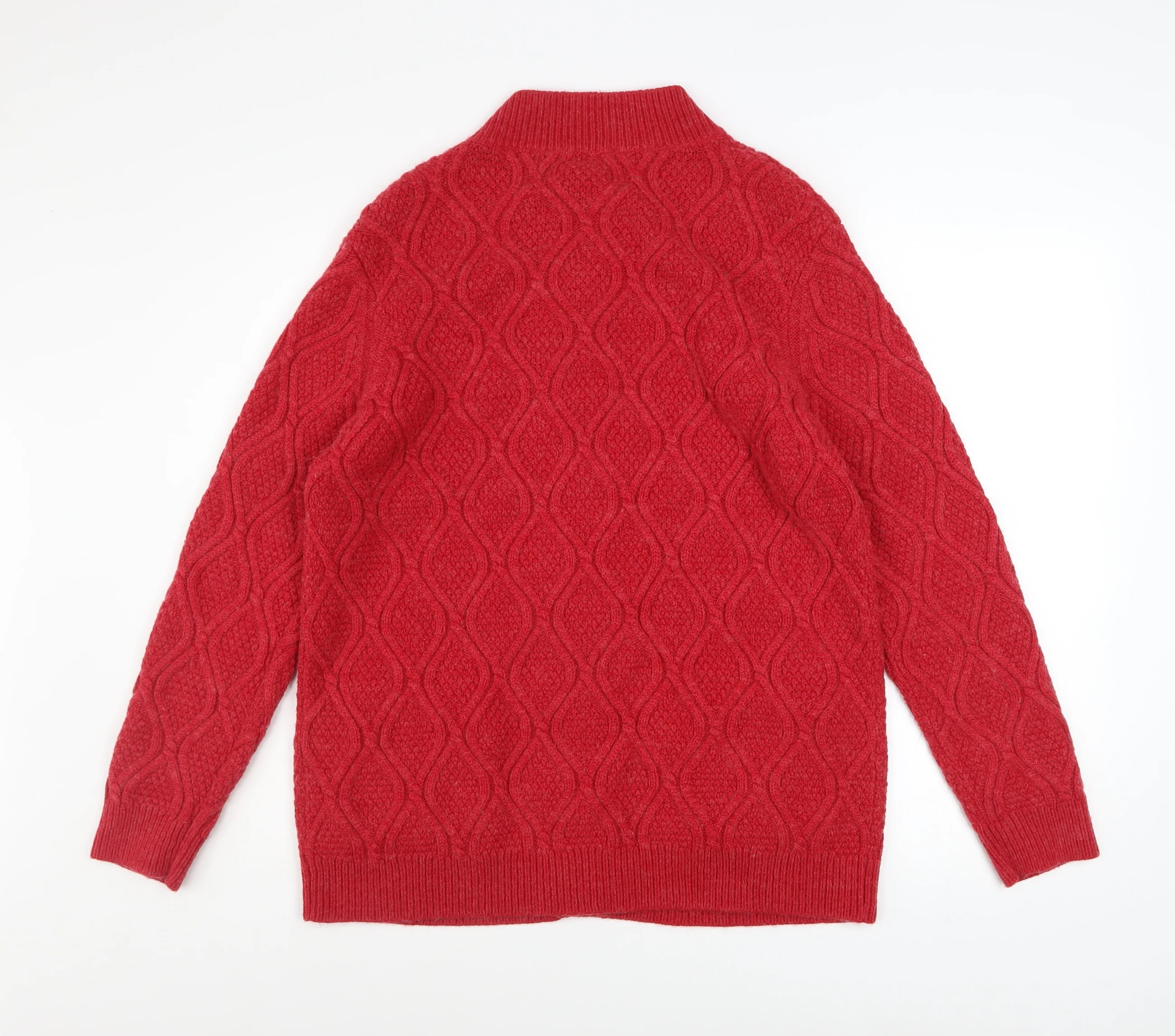 Damart Women Red Marl Cable-Knit Button Cardigan L Wool Blend - Image 3