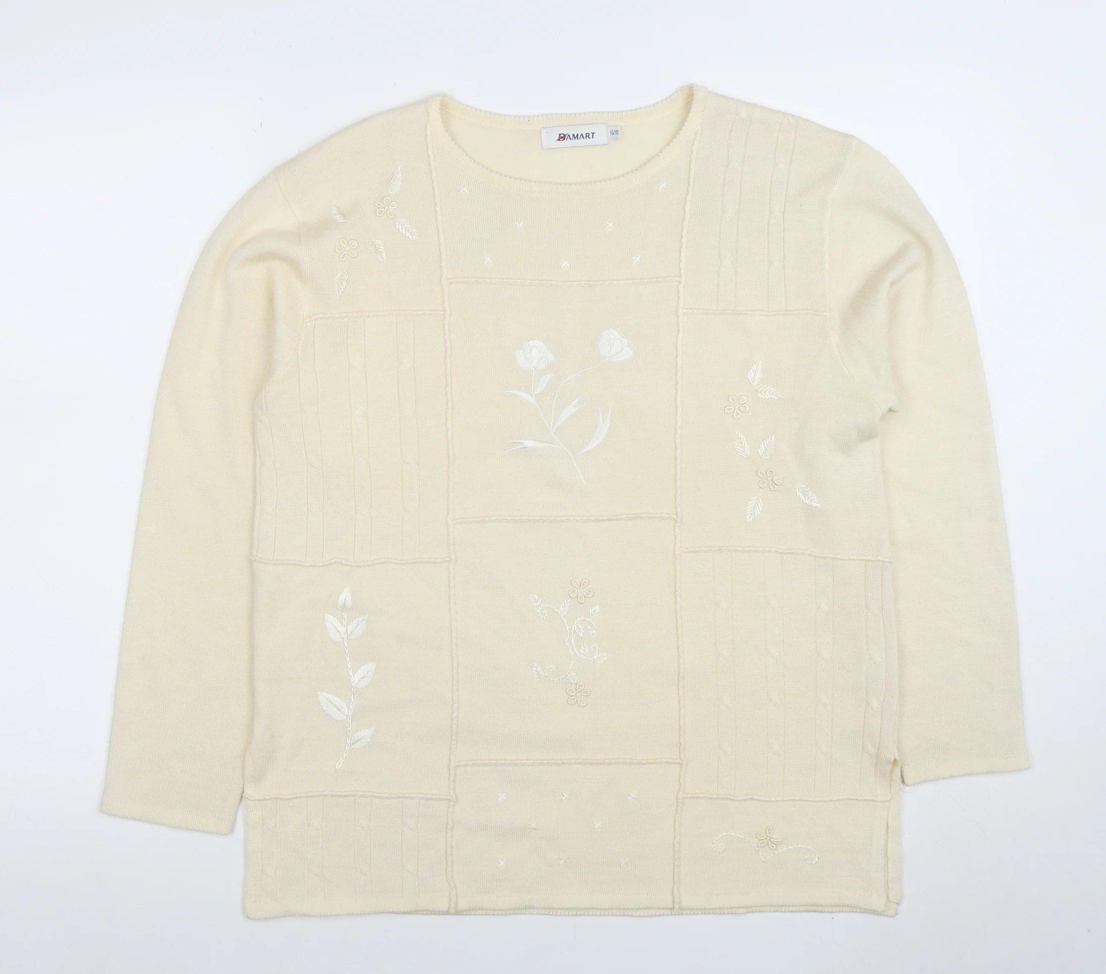 Damart Women’s Beige Embroidered Wool Blend Jumper Size 16/18
