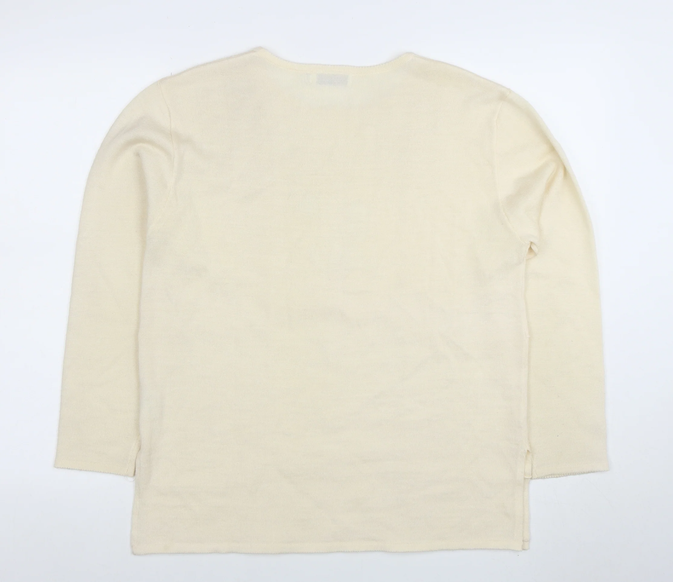 Damart Women’s Beige Embroidered Wool Blend Jumper Size 16/18 - Image 3