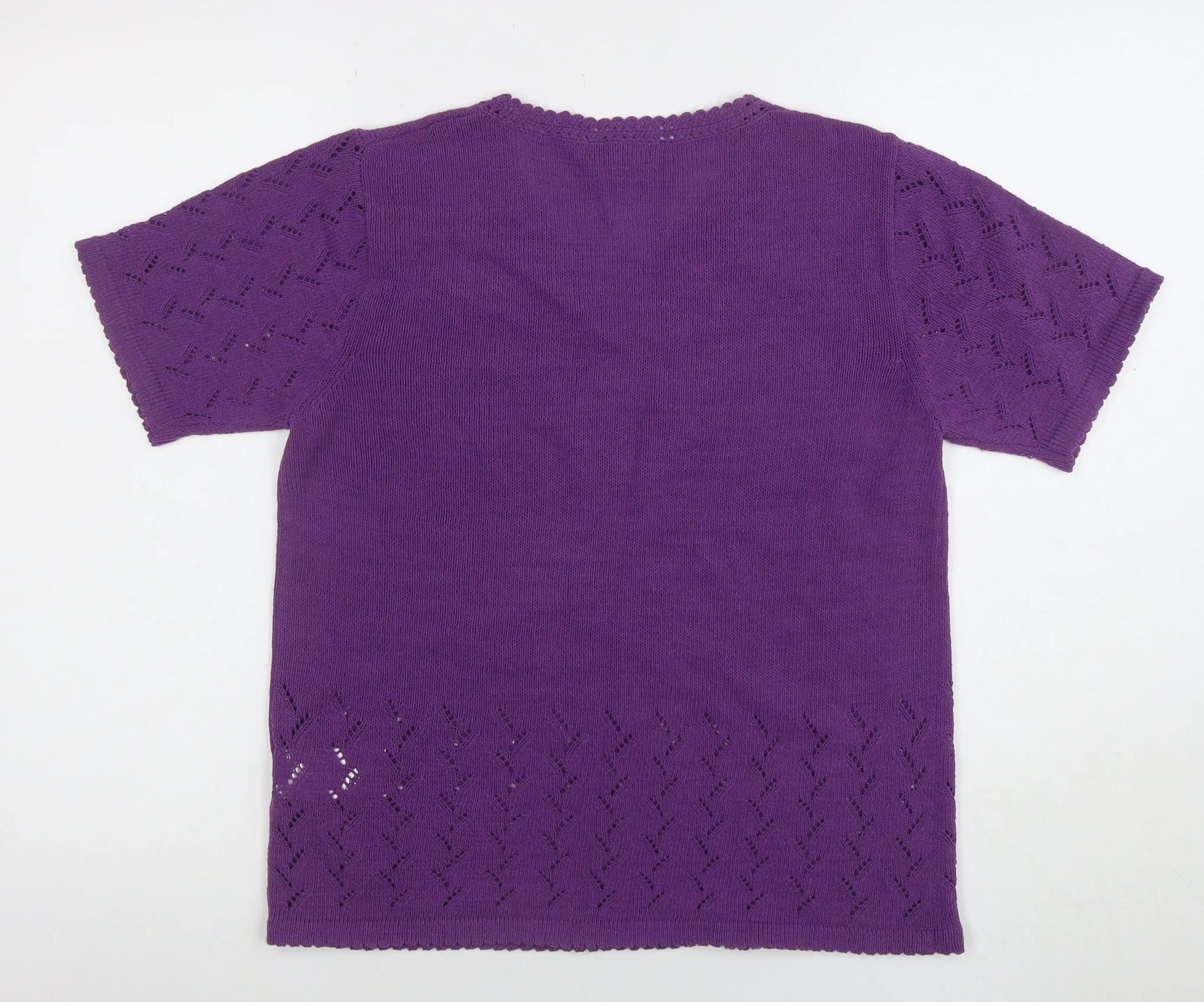 Damart Women’s Purple Embroidered Knit Short Sleeve Blouse Size S - Image 3
