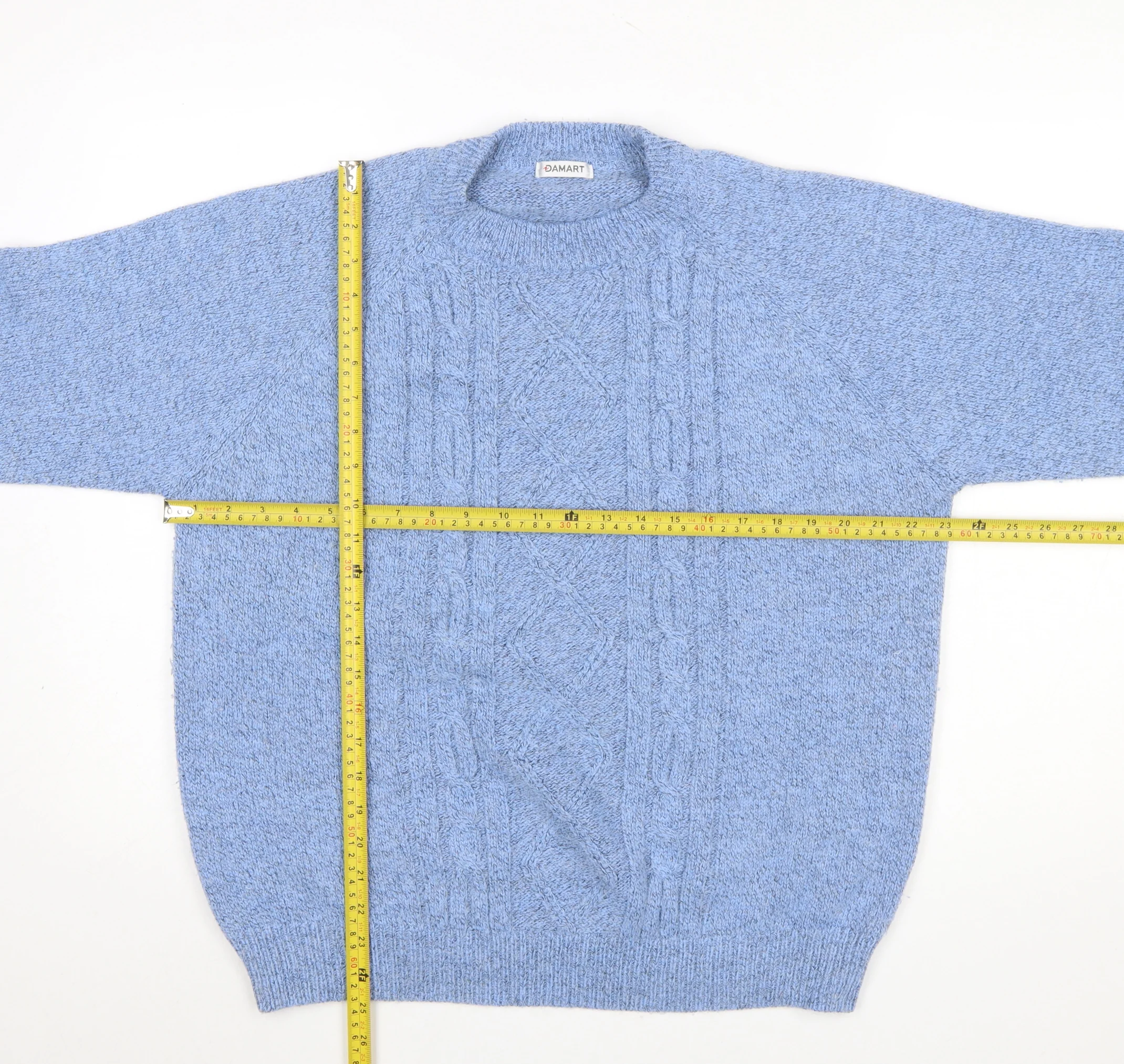 Damart Women's Blue Cable Knit Crew Neck Jumper L - Image 2