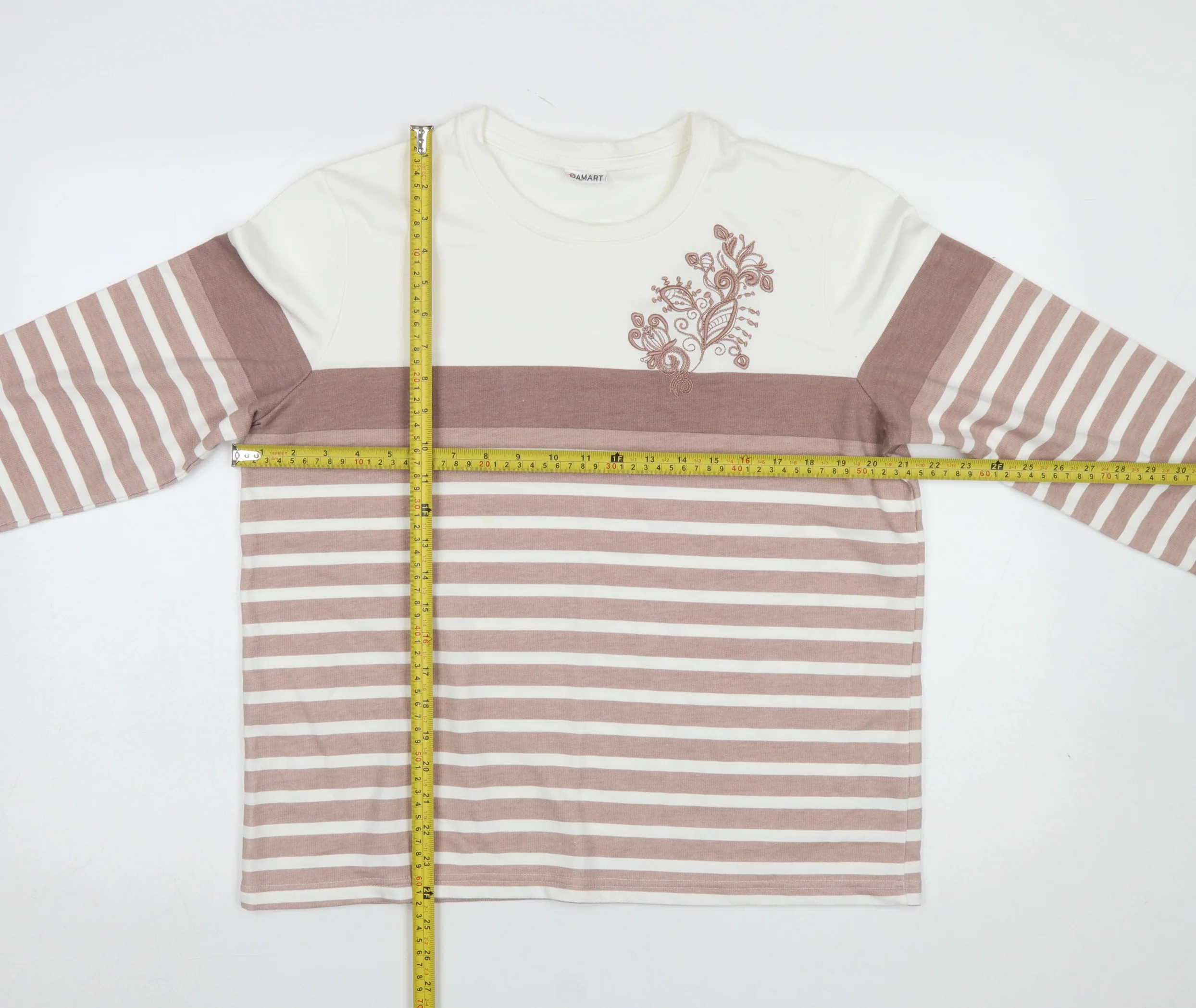 Damart Womens Cream Brown Striped Long Sleeve Jersey Top Size M 14/16 - Image 2