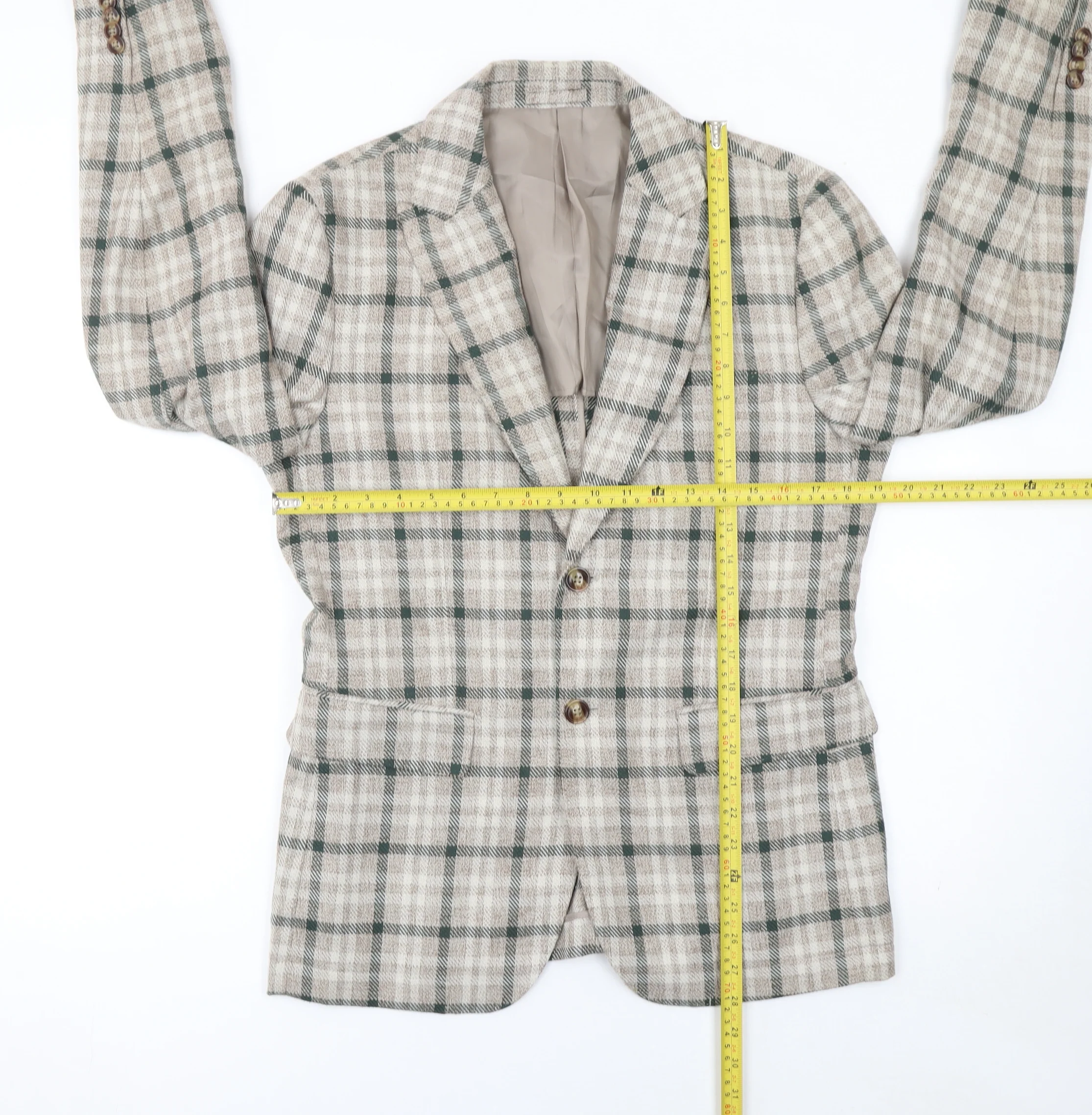 Dan John Men's Beige Check Slim Fit Blazer 46 Regular Jacket - Image 2