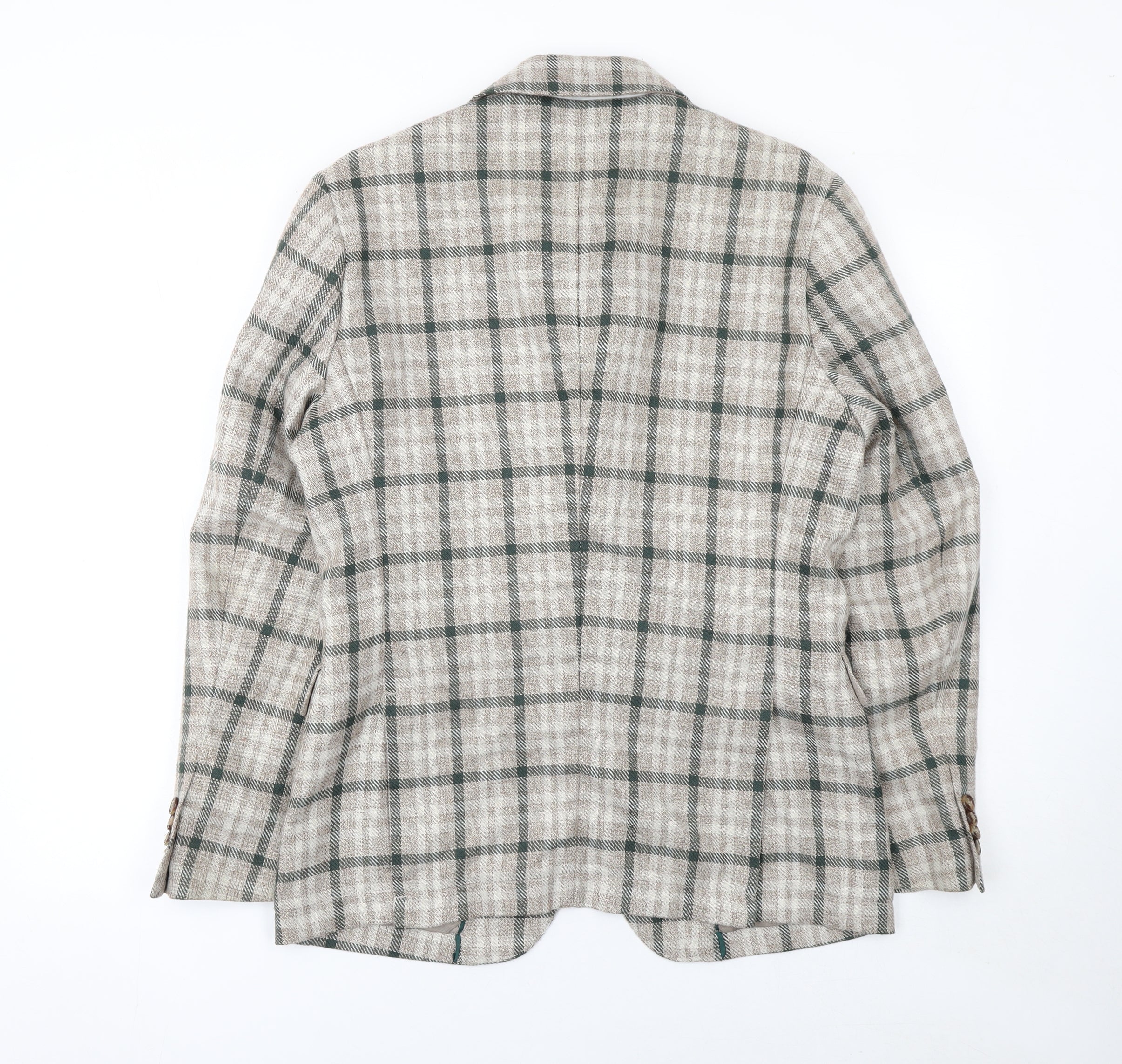 Dan John Men's Beige Check Slim Fit Blazer 46 Regular Jacket - Image 3