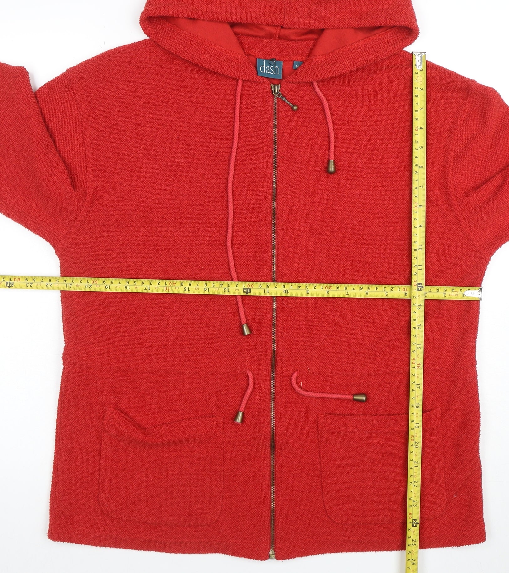 Dash Women Red Full Zip Hoodie Jacket UK 14 Polyester Cotton - Image 2
