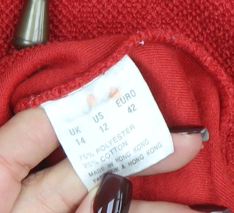 Dash Women Red Full Zip Hoodie Jacket UK 14 Polyester Cotton - Image 5