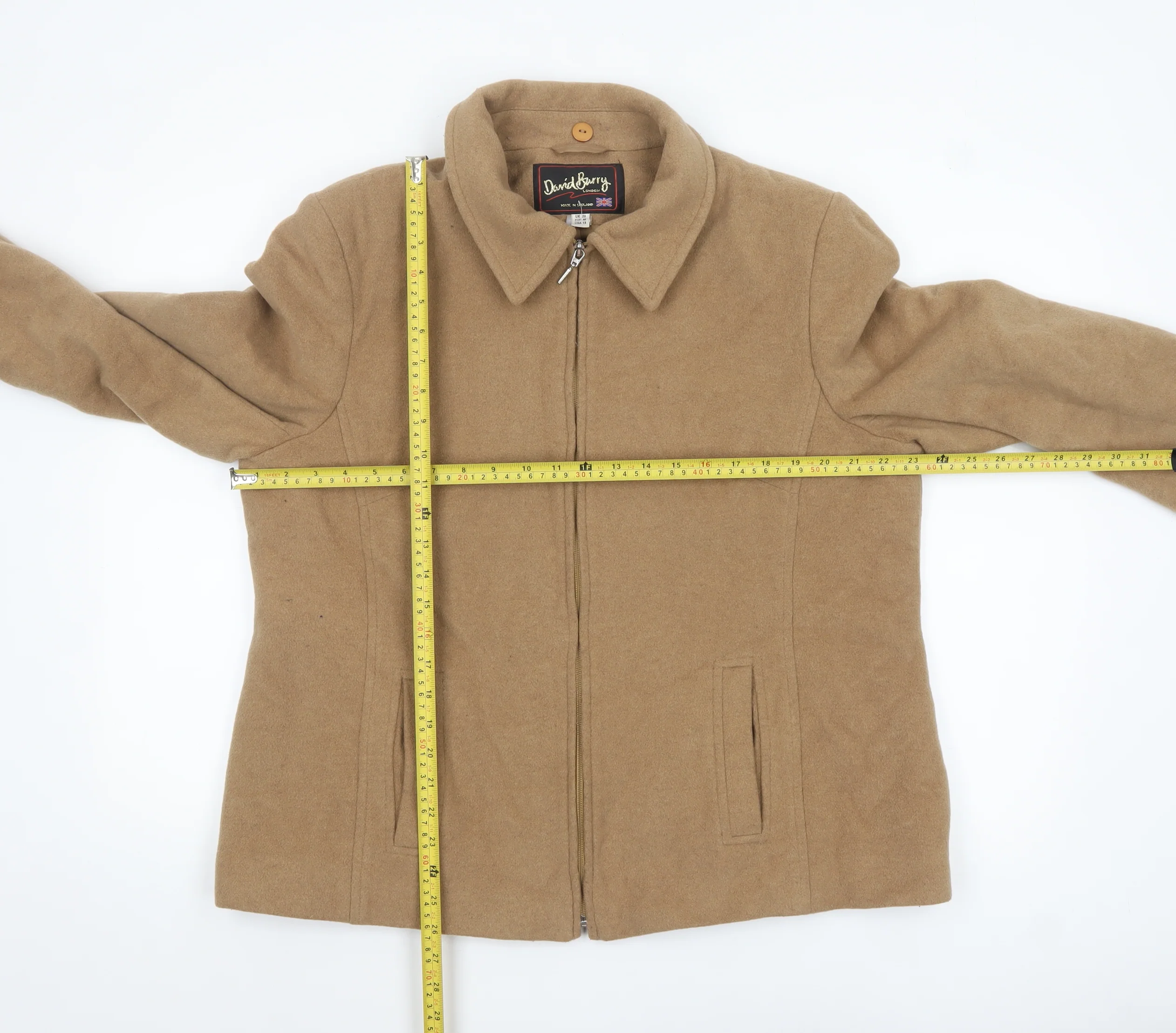 David Barry Women’s Beige Wool Blend Mid-Length Jacket UK 20 - Image 2