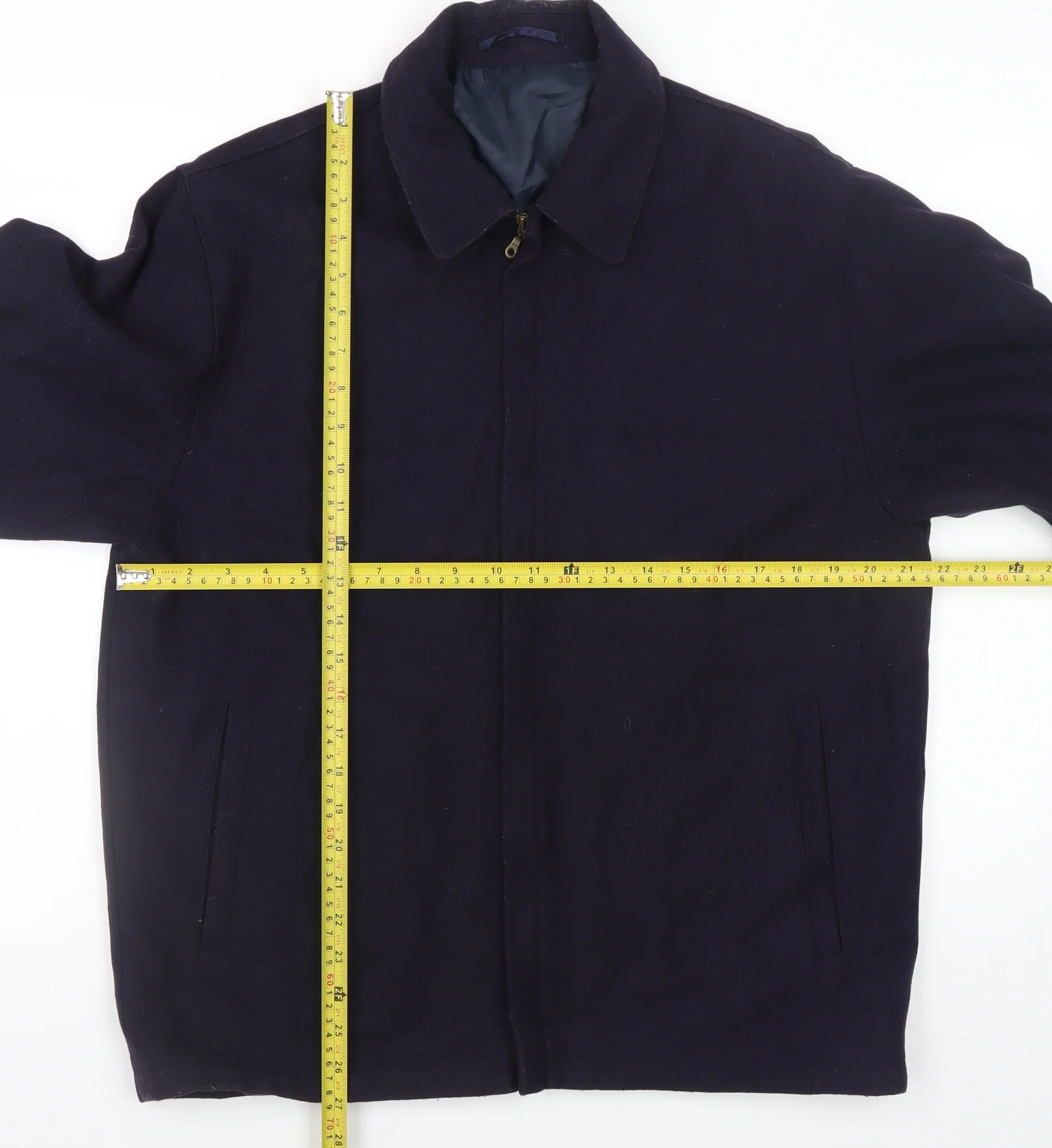 David Moss Men's Blue Wool Blend L Jacket Zip Up Mid-Length Casual Coat - Image 2