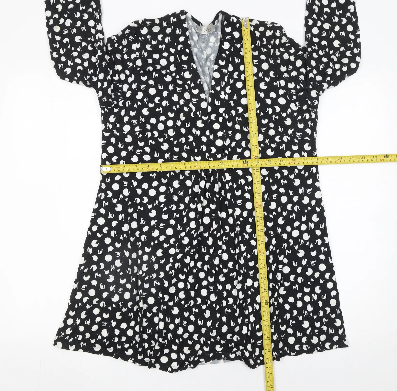 David Nieper Women’s Black Polka Dot Wrap Dress Size 16 Viscose Elastane - Image 2