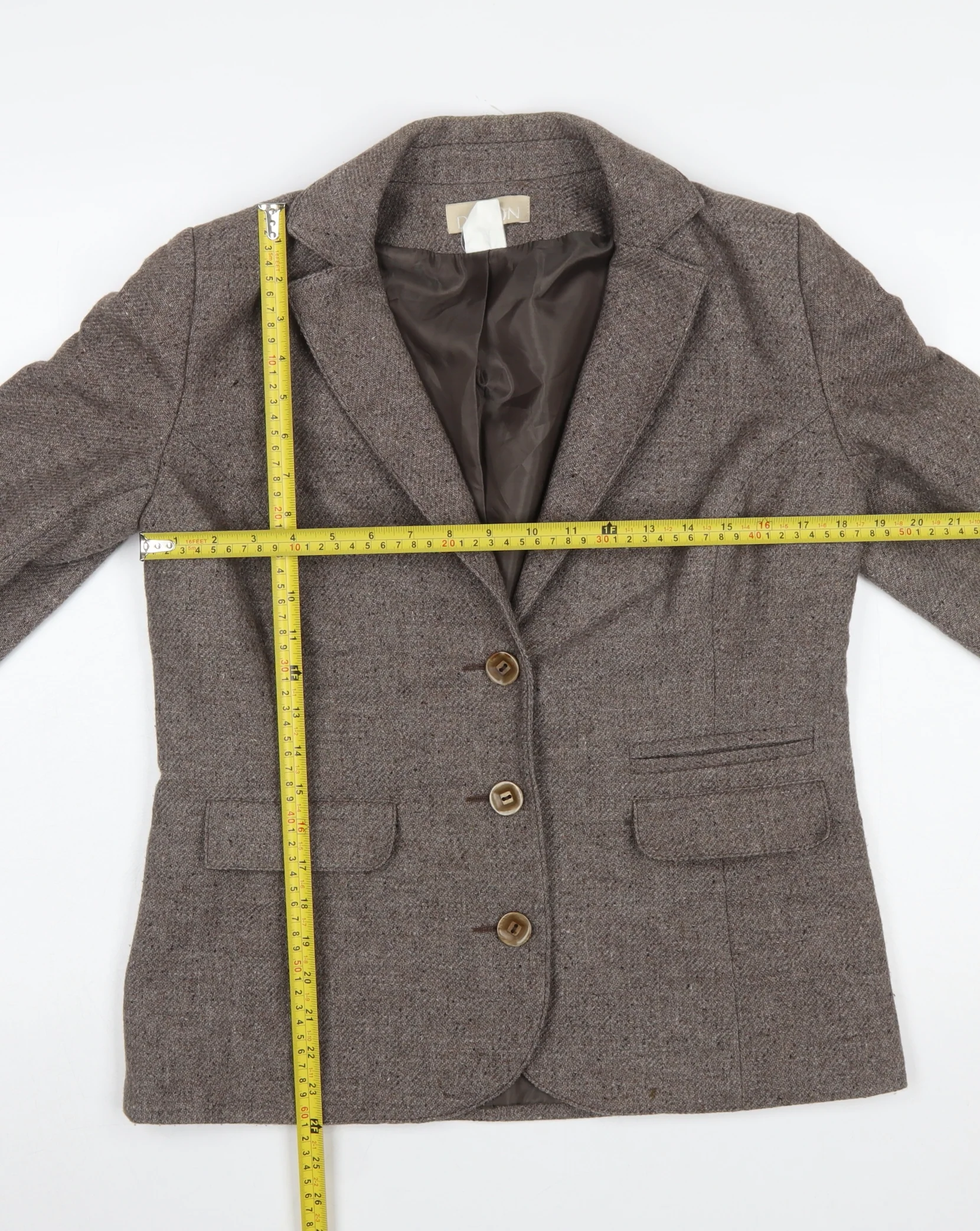 Daxon Women Brown Wool Blend Herringbone Blazer UK 12 Classic Fit - Image 2
