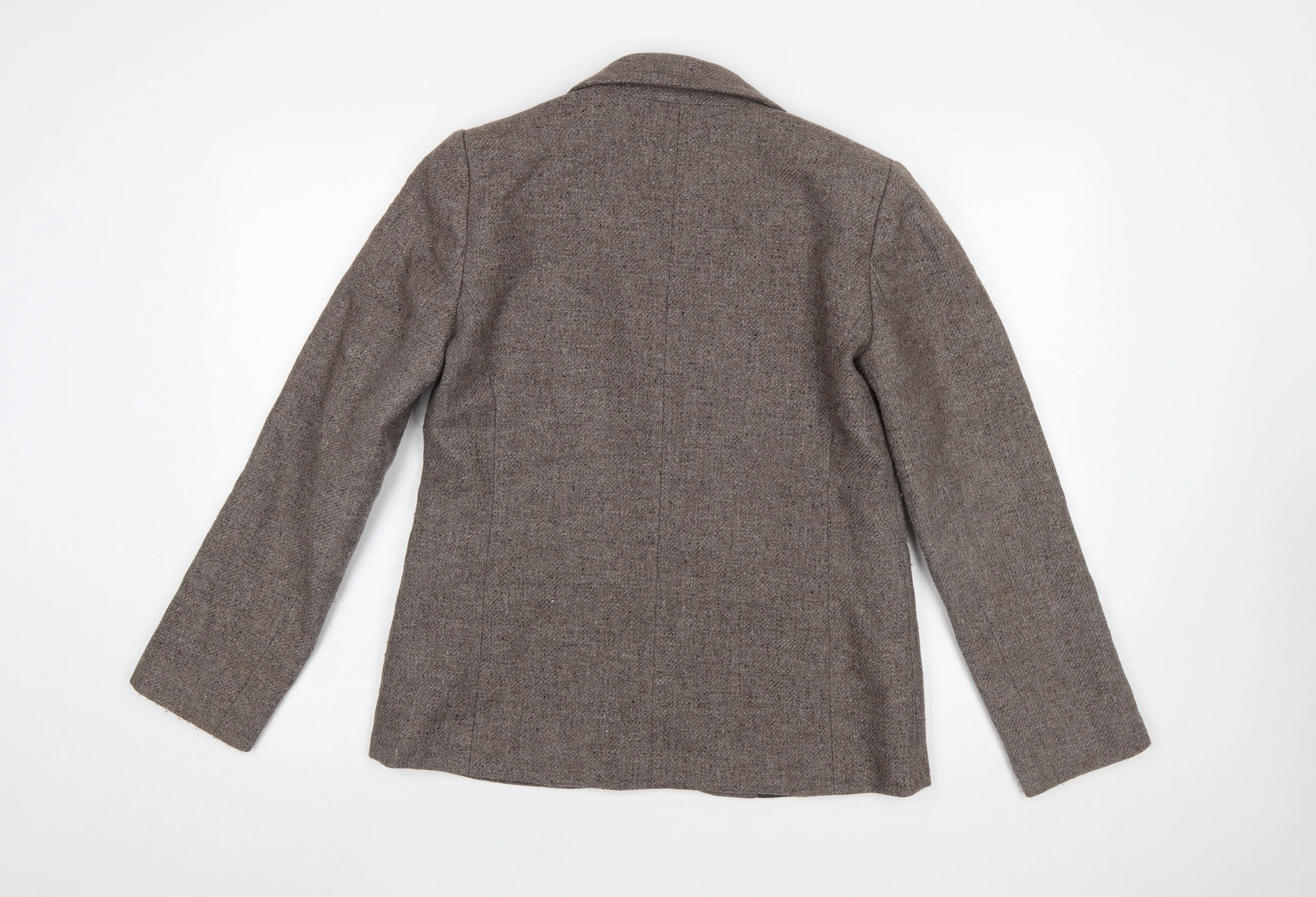 Daxon Women Brown Wool Blend Herringbone Blazer UK 12 Classic Fit - Image 3