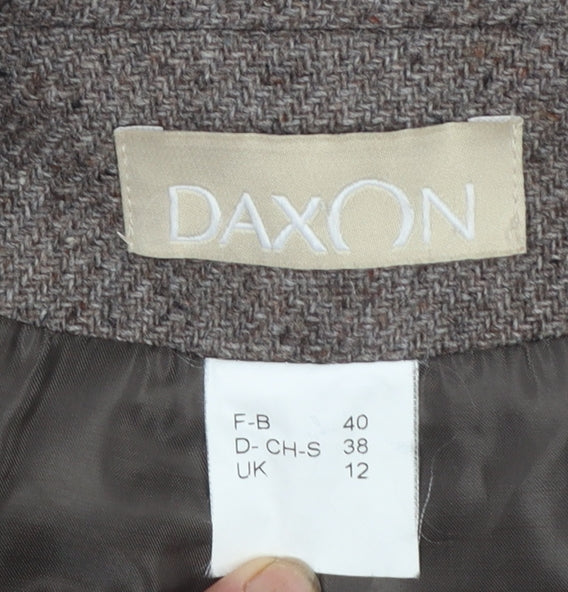 Daxon Women Brown Wool Blend Herringbone Blazer UK 12 Classic Fit - Image 4