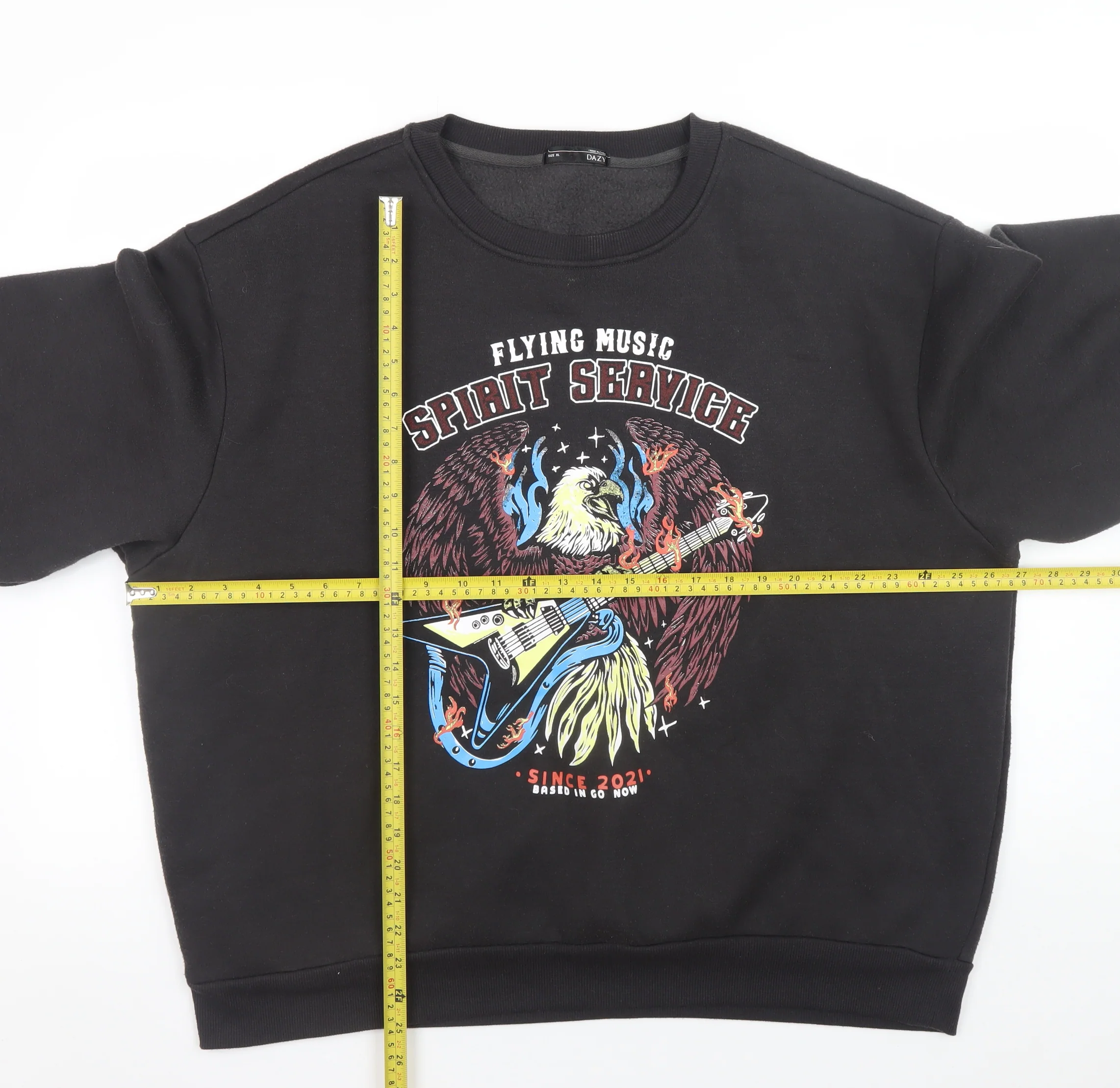 DAZY Men's Black Graphic Rock Eagle Crew Neck Sweatshirt XL - Image 2