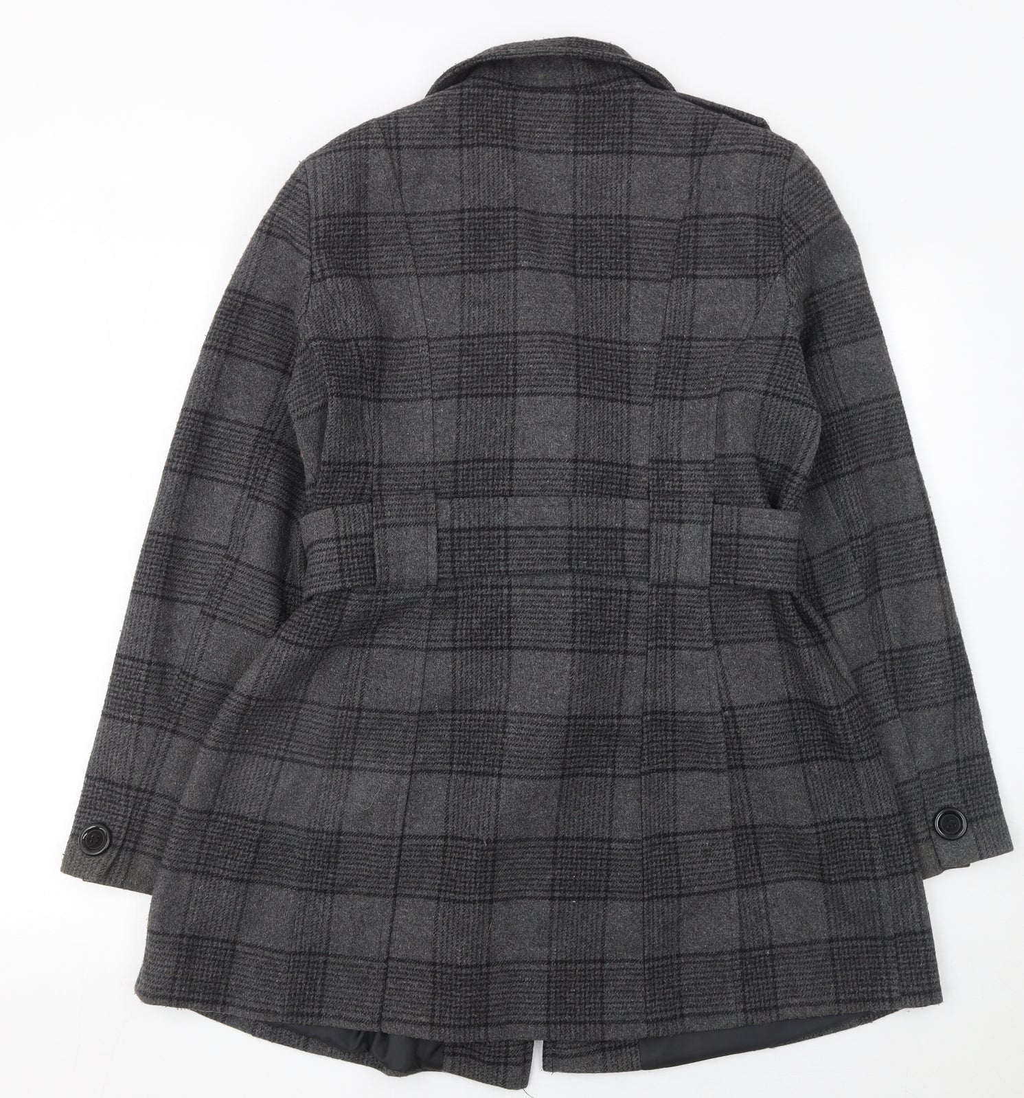 De la Crème Women's Grey Checked Wool Trench Coat Size 12 - Image 3