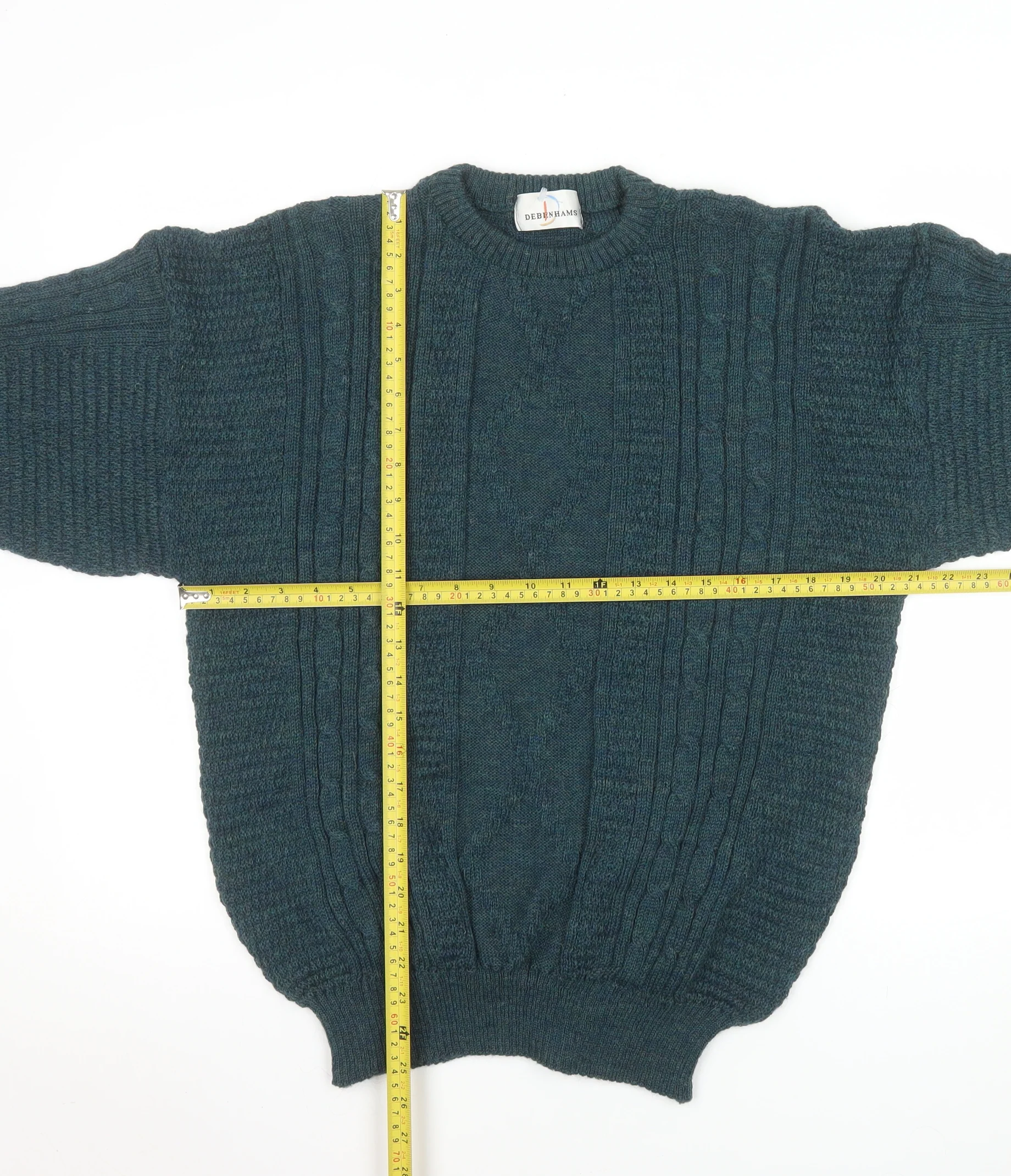 Debenhams Men’s Green Wool Cable-Knit Crew Neck Jumper L - Image 2