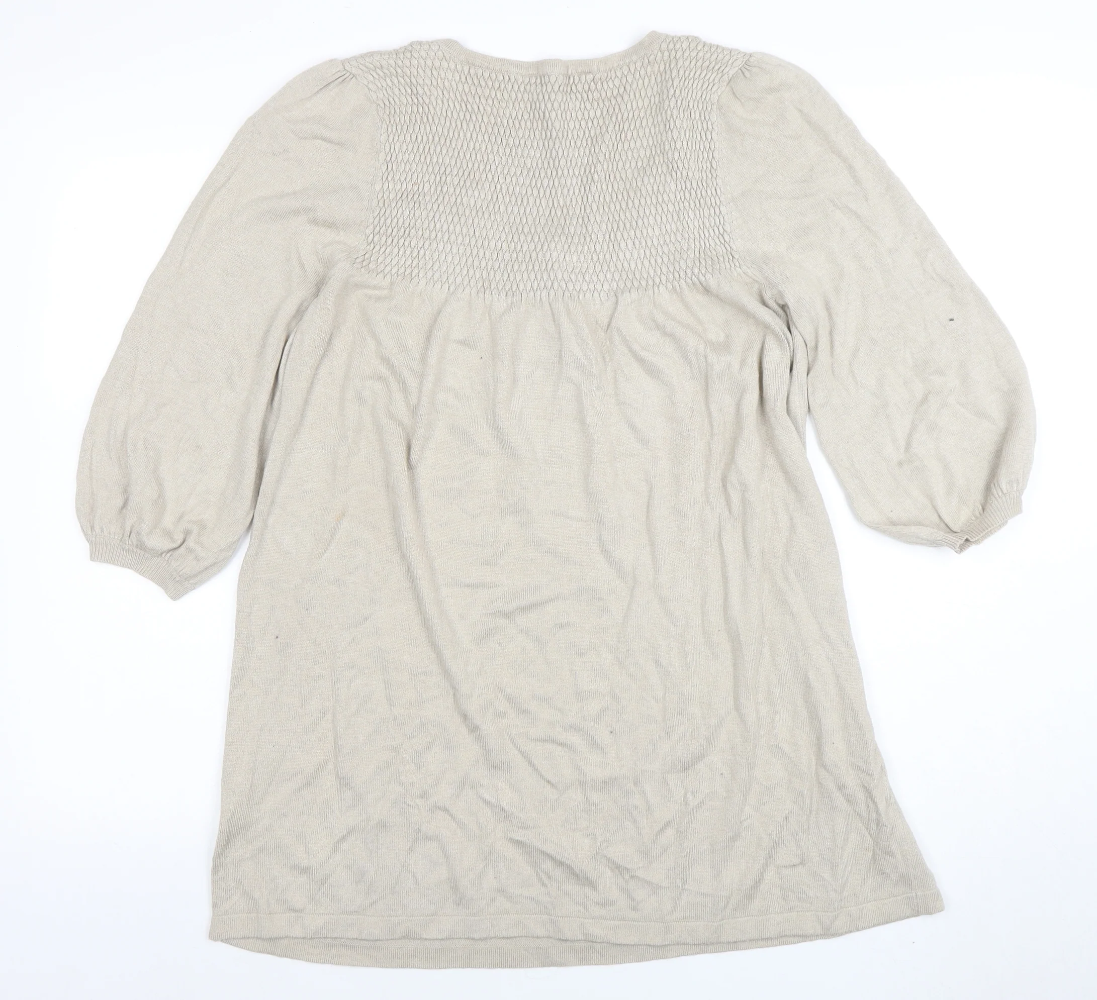 Debenhams Women Beige Knit Tunic Dress Size 16 Scoop Neck 3/4 Sleeve - Image 3