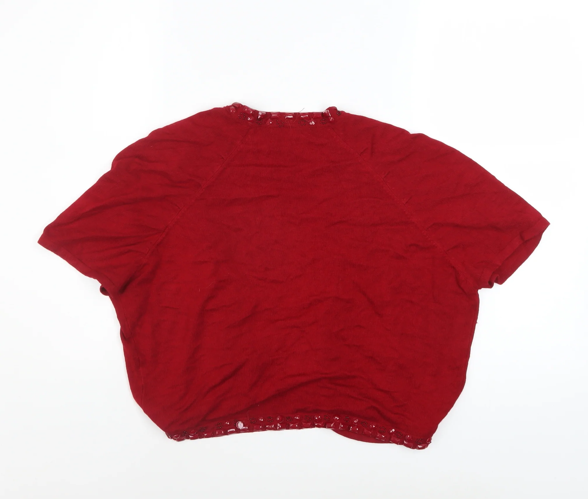 Debenhams Women Red Beaded Open Knit Shrug Size 16 - Image 3