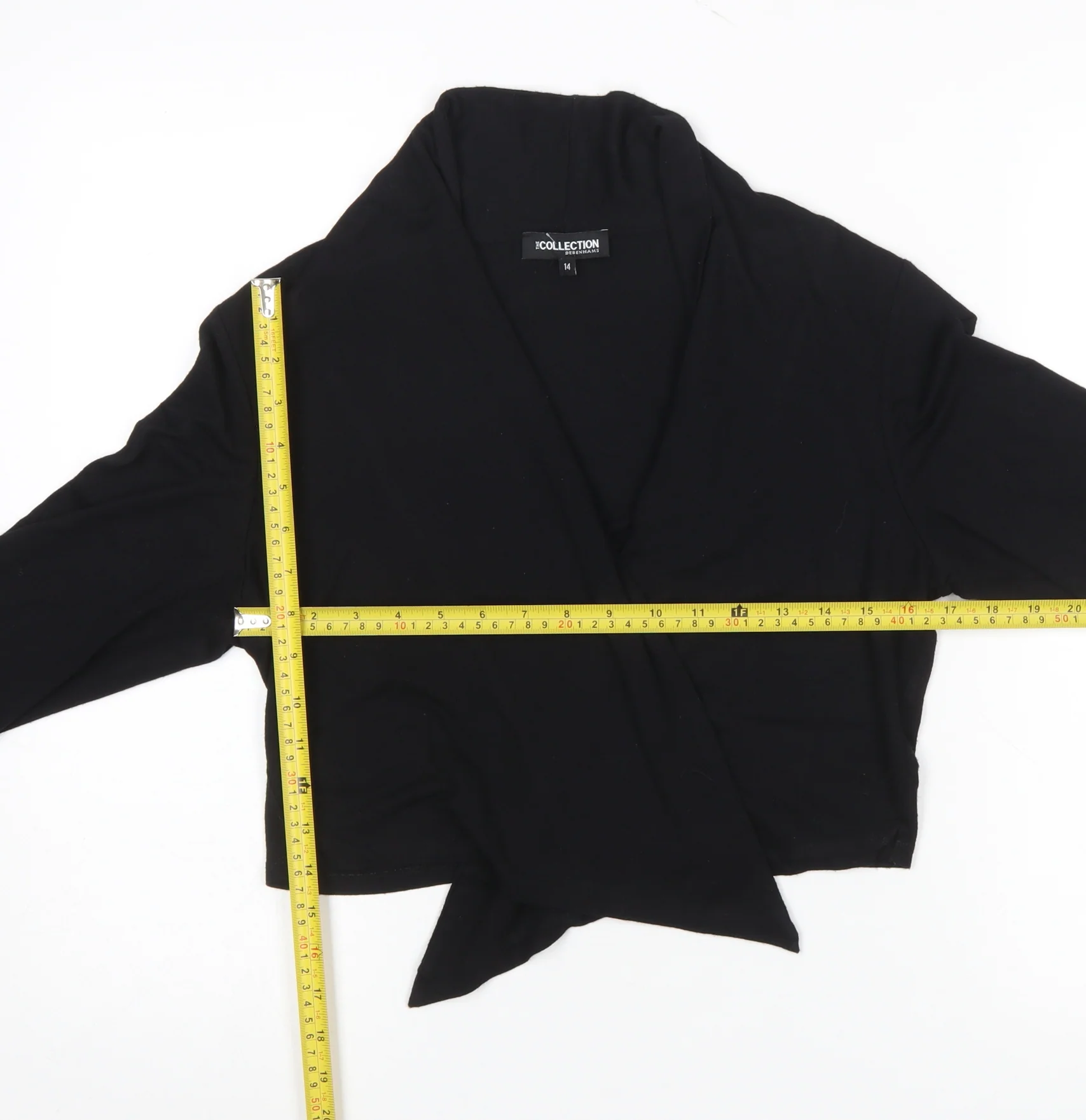 Debenhams Women’s Black Wrap Blouse Size 14 Long Sleeve Cotton Blend - Image 2