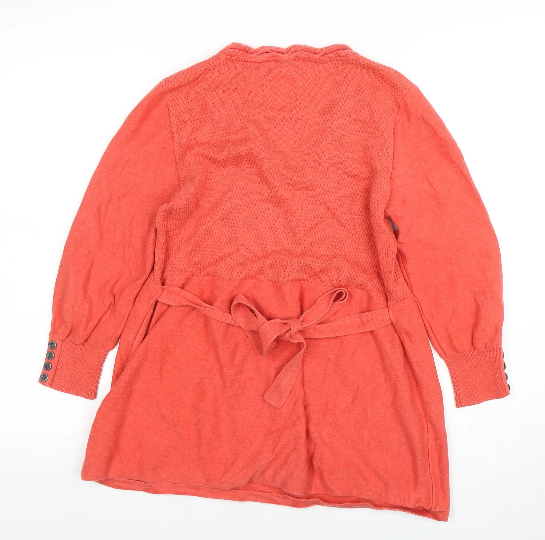 Debenhams Women’s Orange Cotton Knit Tunic Top Size 12 V-Neck Belted - Image 3