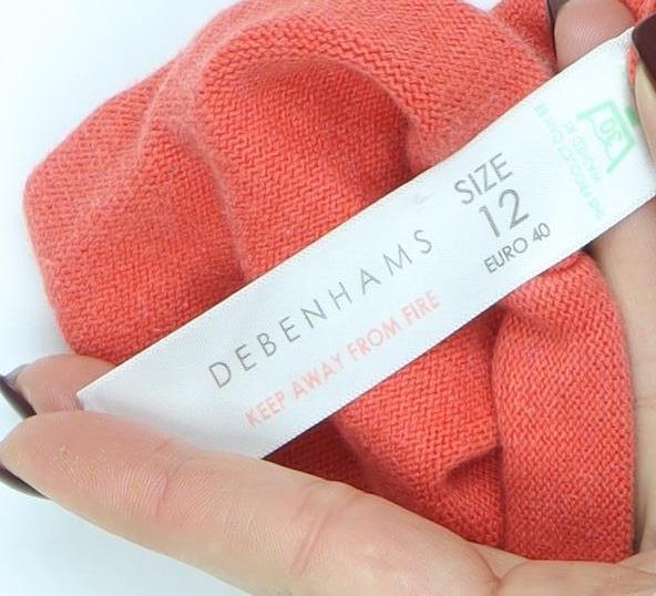 Debenhams Women’s Orange Cotton Knit Tunic Top Size 12 V-Neck Belted - Image 4