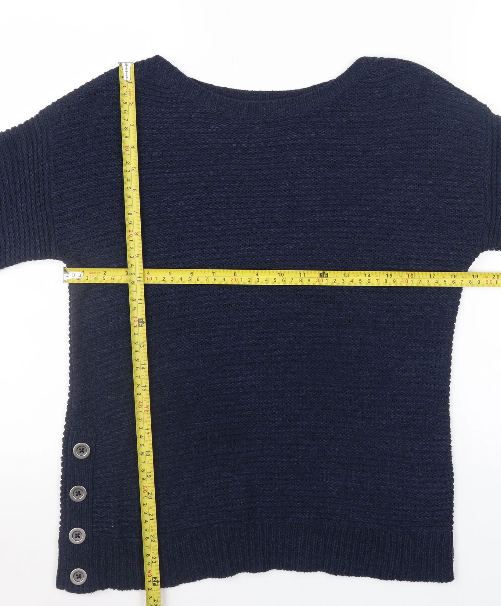 Debenhams Women's Blue Knitted Boat Neck Button Jumper Size 12 - Image 2