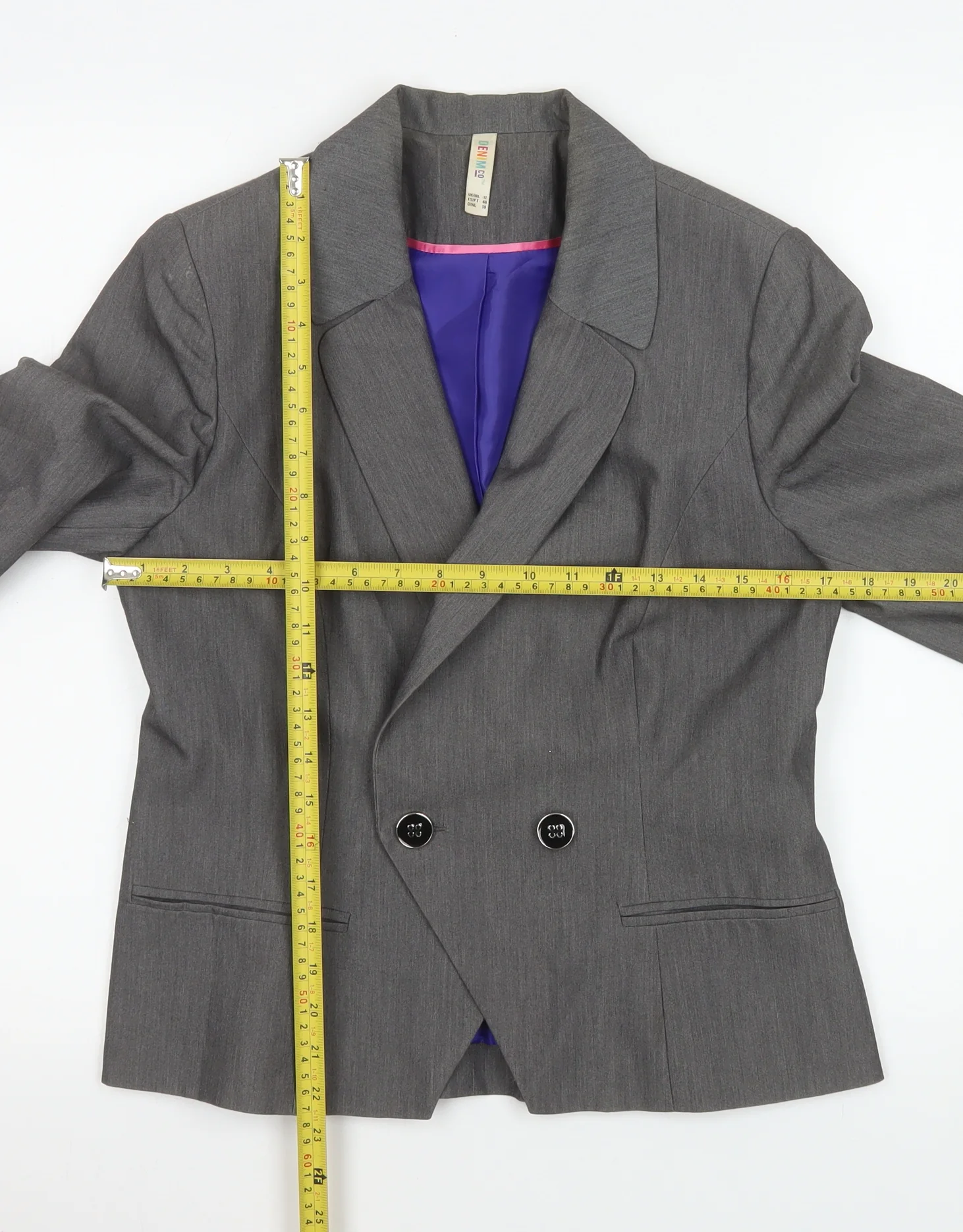 Denim Co Women Grey Double-Breasted Blazer Size 12 Regular Fit Work Jacket - Image 2