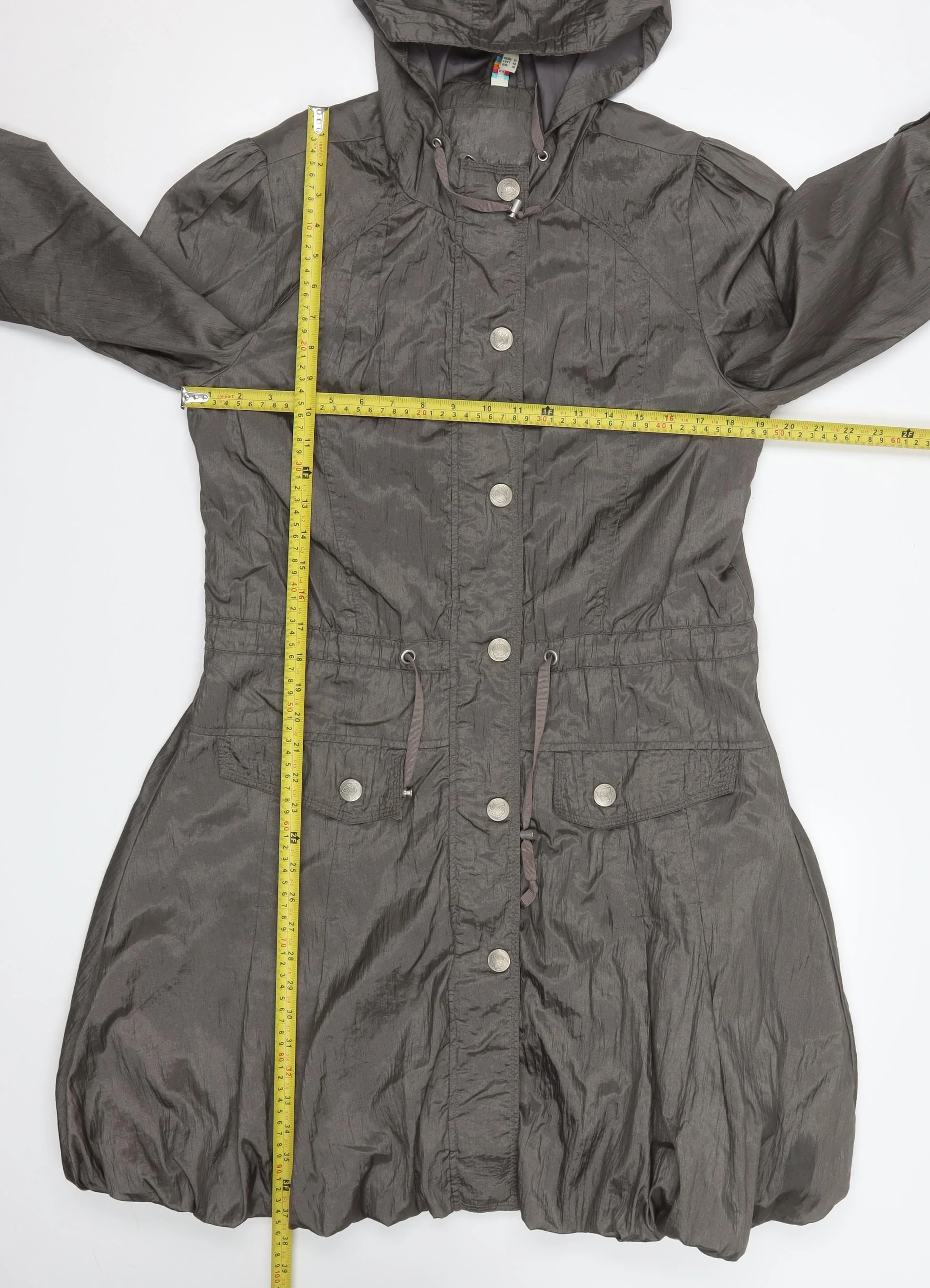 Denim Co Women Grey Nylon Long Hooded Parka Coat Size 12 - Image 2