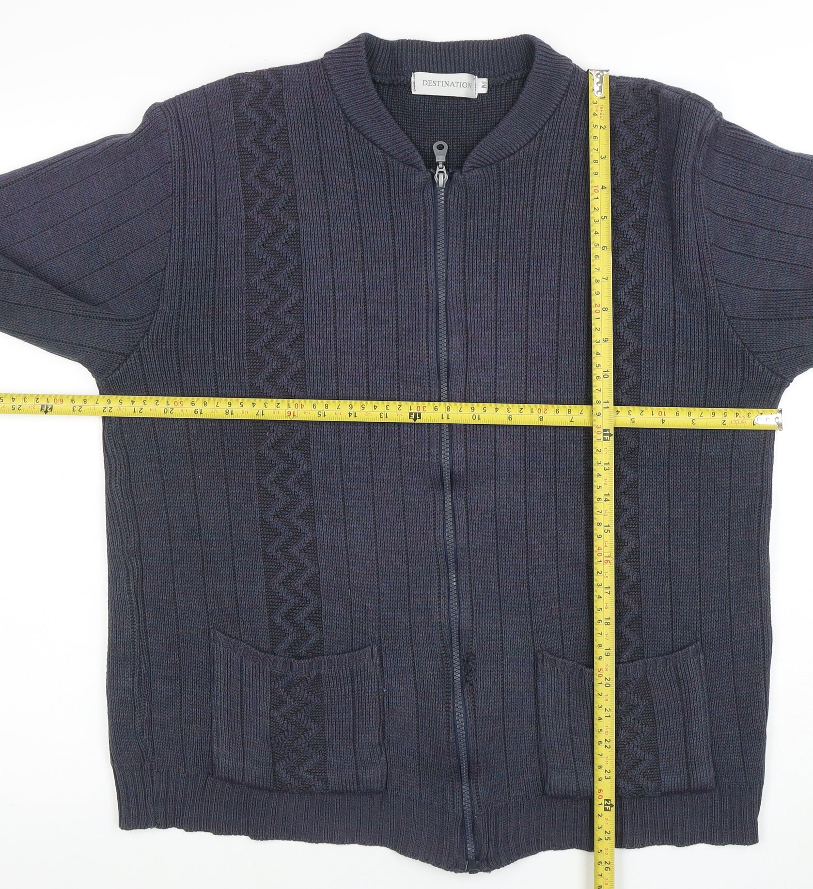 Destination Womens Blue Full Zip Knit Jumper Size M - Image 2