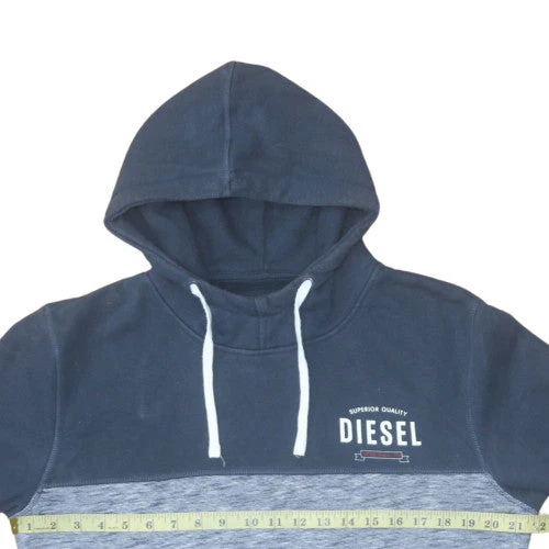 Diesel Men Blue Pullover Hoodie L Fleece Cotton Blend Logo - Image 2