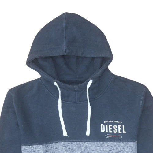 Diesel Men Blue Pullover Hoodie L Fleece Cotton Blend Logo - Image 7