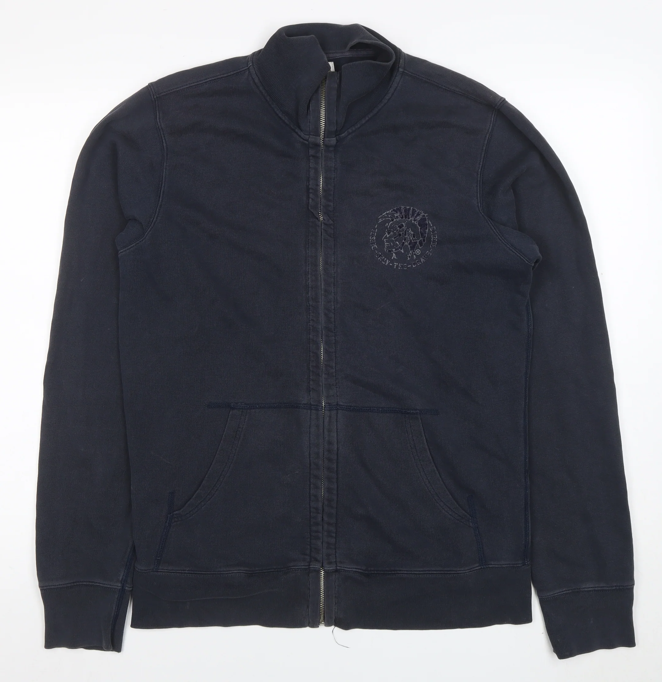 Diesel Mens Blue Full Zip Sweatshirt Size L High Neck Cotton