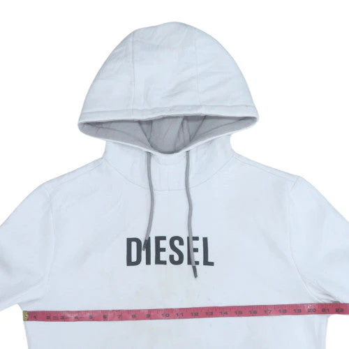 Diesel Men's White Pullover Logo Hoodie Size M Cotton Blend - Image 2