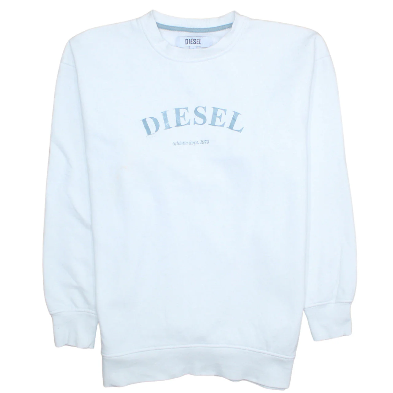 Diesel Men's White Small Logo Crew Neck Pullover Sweatshirt