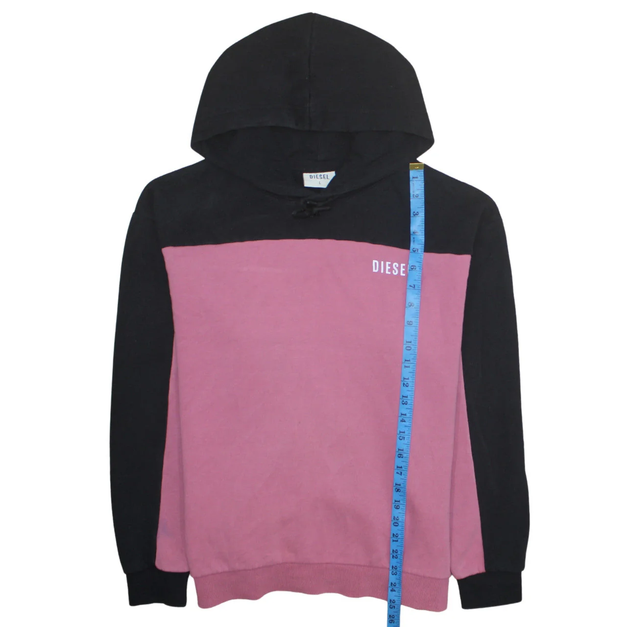 Diesel Women Black Pink Colourblock Pullover Hoodie L Cotton Blend - Image 2