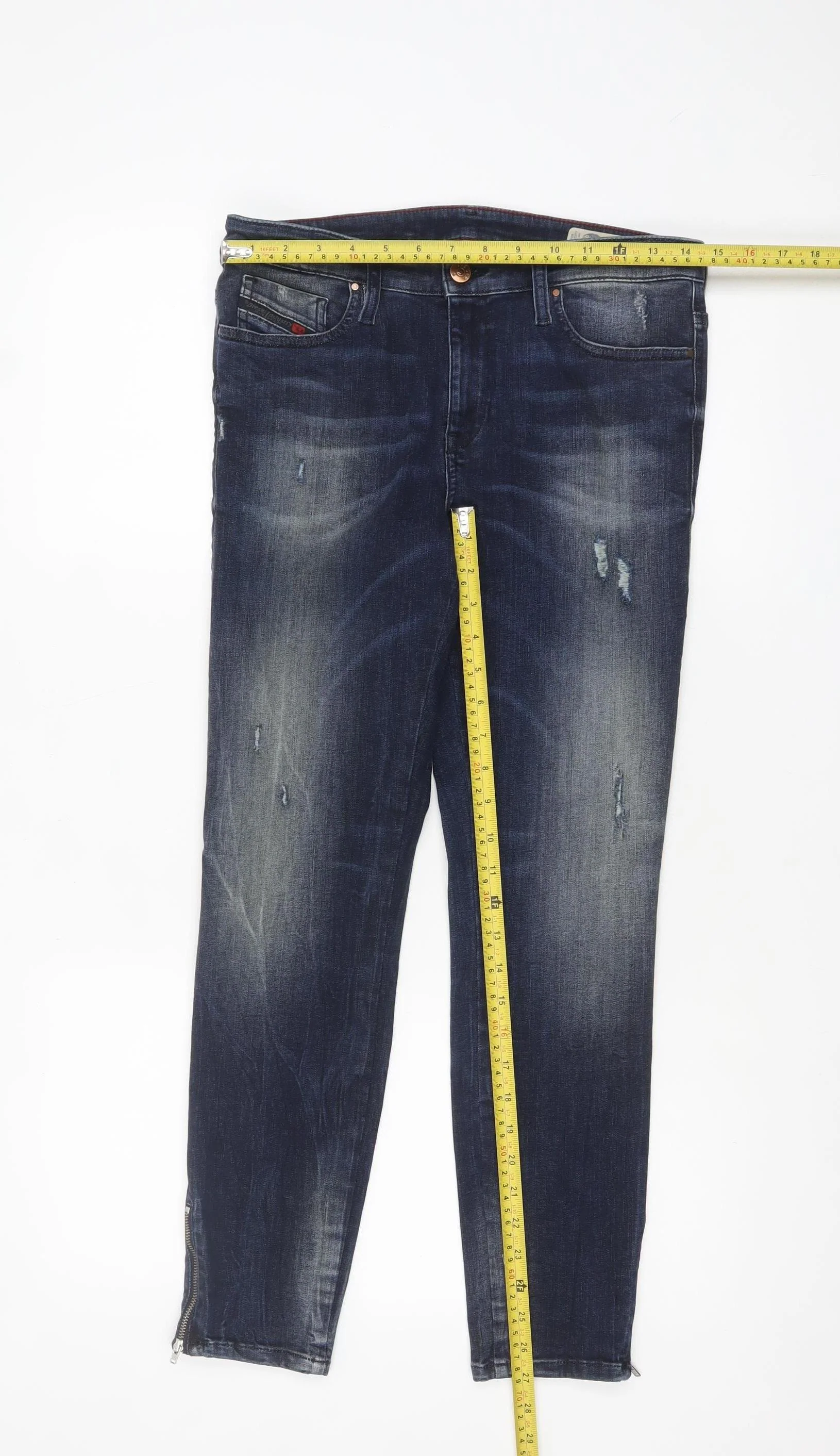 Diesel Women Blue Skinny Distressed Zip Jeans Size 10 - Image 2