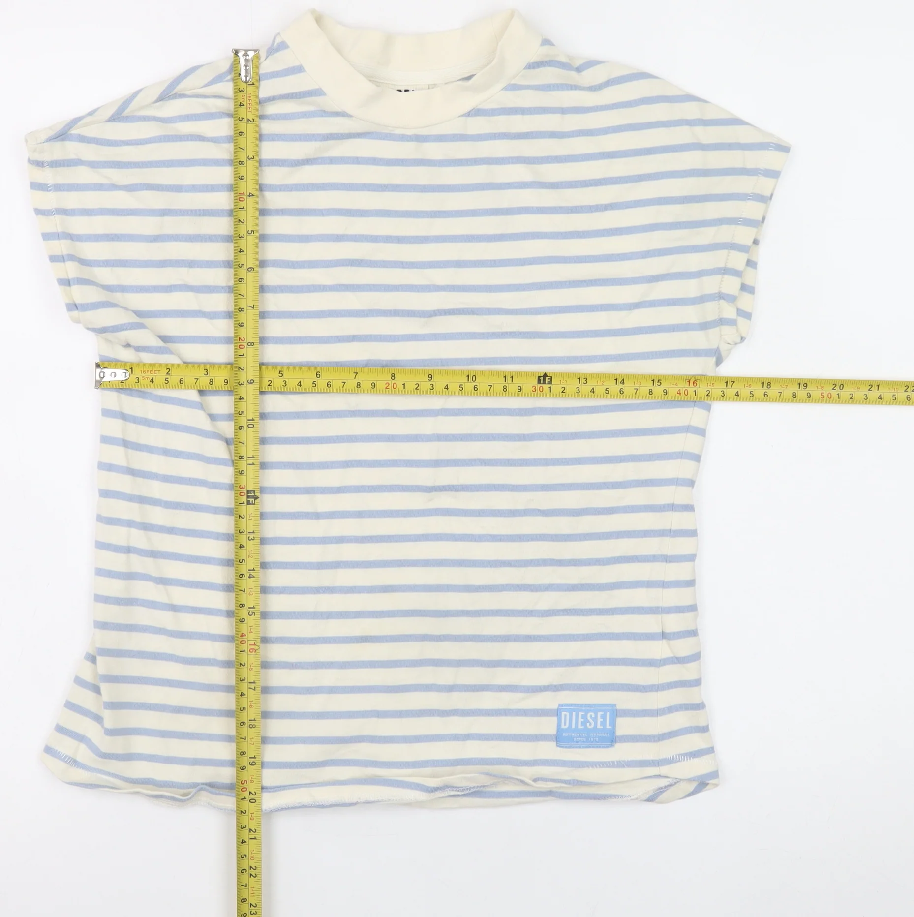 Diesel Womens Blue Striped Cotton Short Sleeve T-Shirt Size S - Image 2