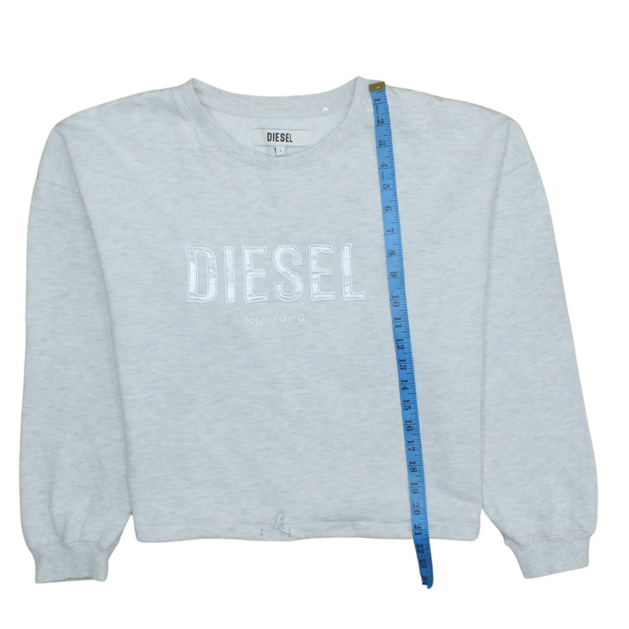 Diesel Womens Grey Pullover Sweatshirt L Logo Crew Neck Casual - Image 3
