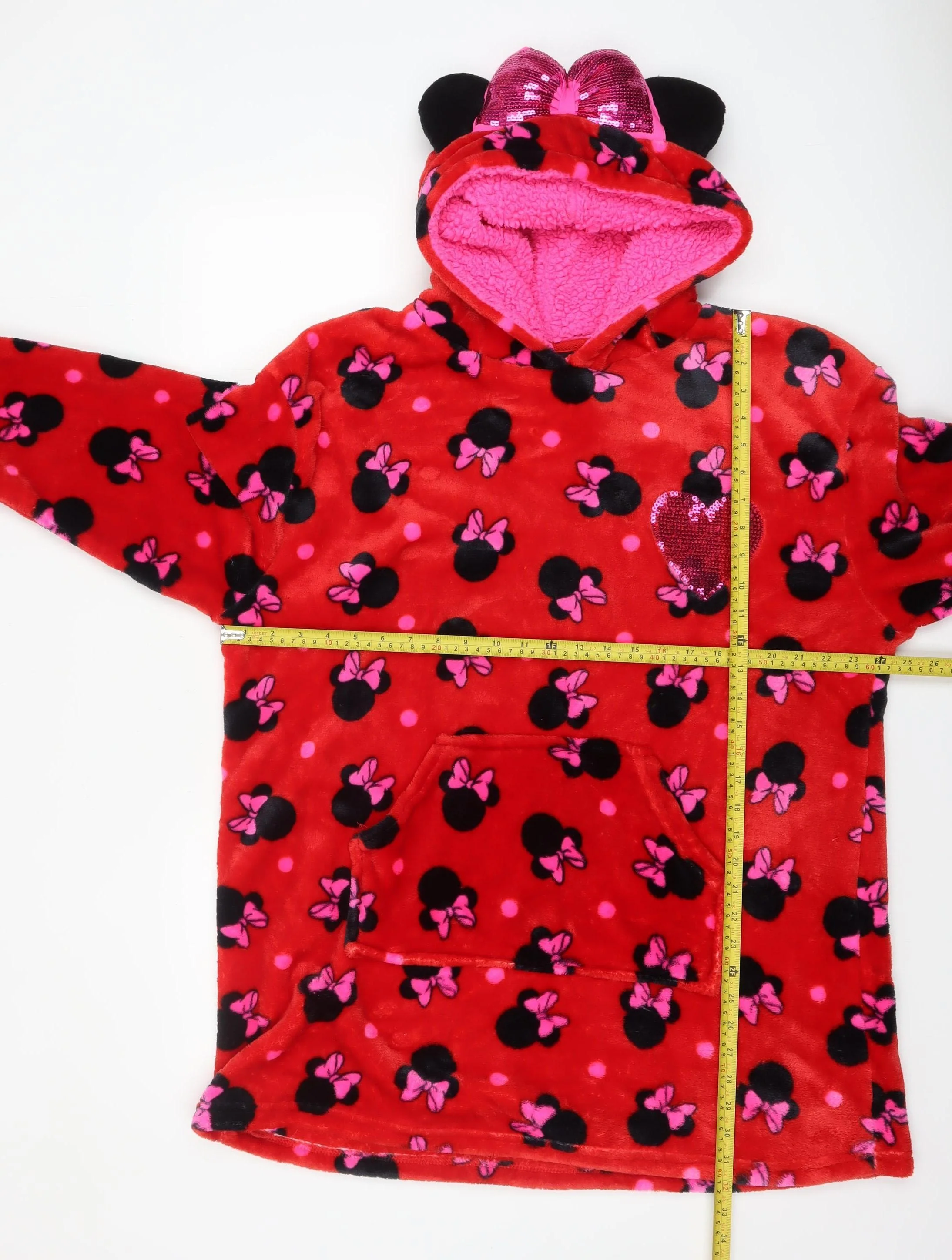 Disney Girls Red Minnie Mouse Fleece Hooded Robe L Lightweight Winter - Image 2