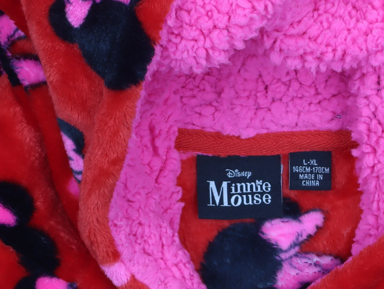 Disney Girls Red Minnie Mouse Fleece Hooded Robe L Lightweight Winter - Image 5