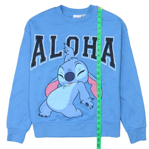Disney Primark Women Blue Stitch Aloha Pullover Sweatshirt 2XS - Image 2